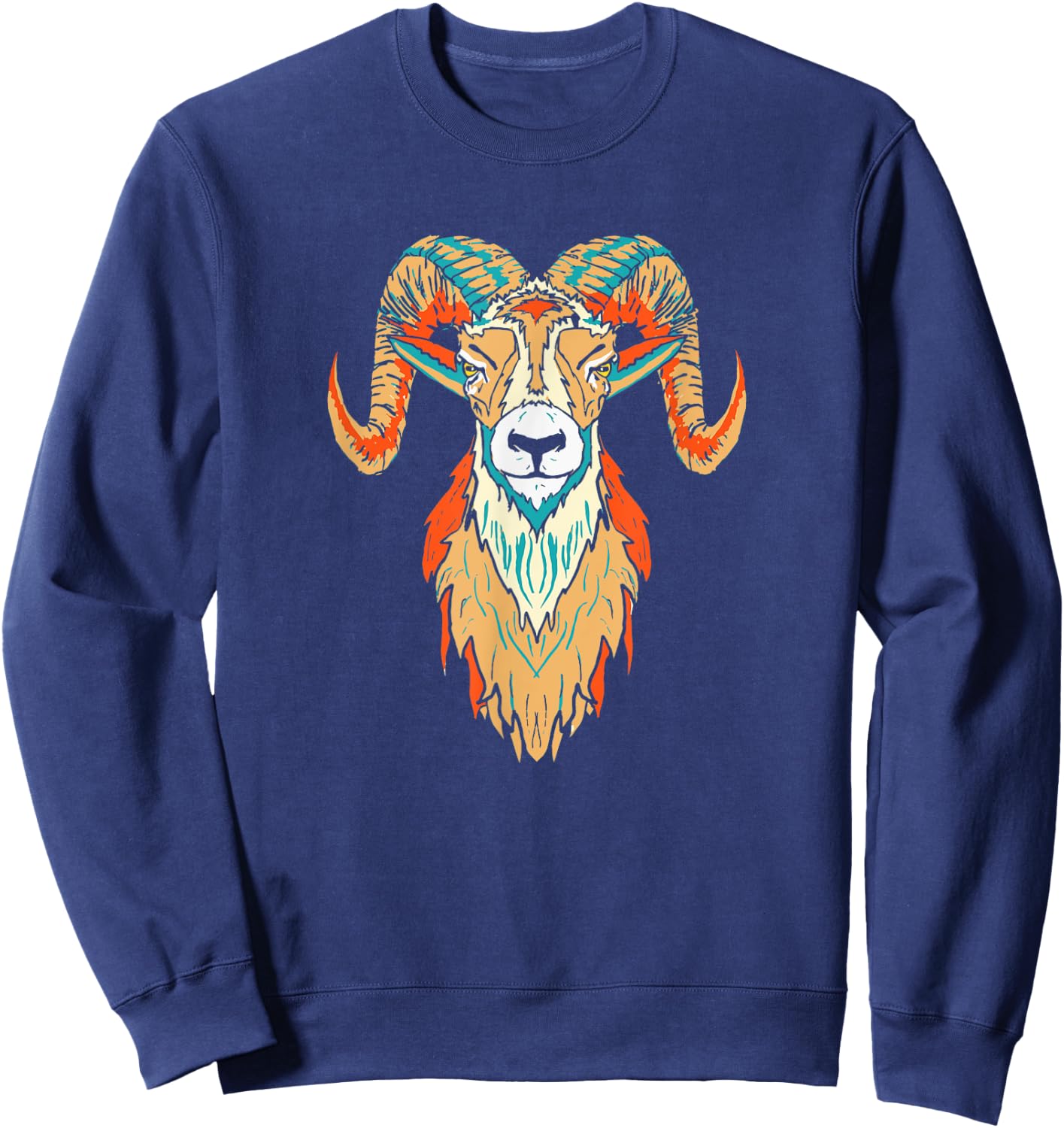 Artistic Big Horn Sheep Ram Head 80s Vibe Sketch Graphic Sweatshirt - Sweatshirt | Navy