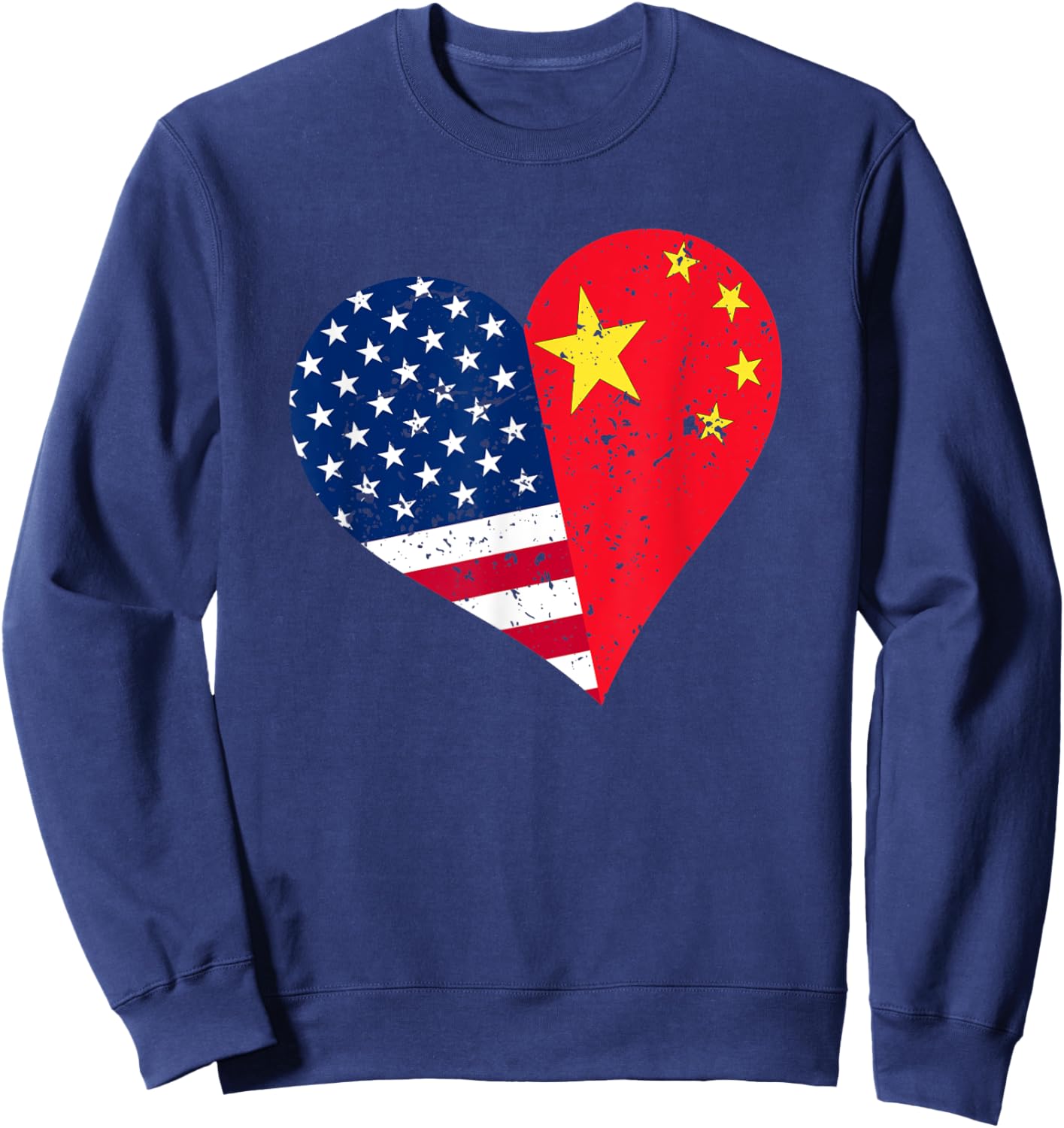 China USA Heart Shirt Distressed Chinese American Flag Kids Men Sweatshirt - Sweatshirt | Navy