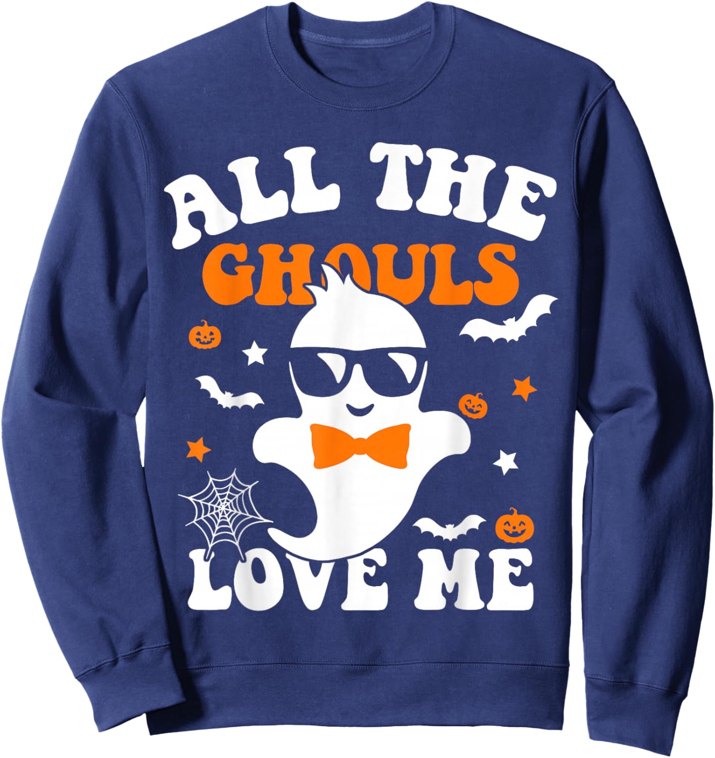 Halloween All The Ghouls Love Me Ghost Kids Boys Halloween Sweatshirt - Sweatshirt | Navy