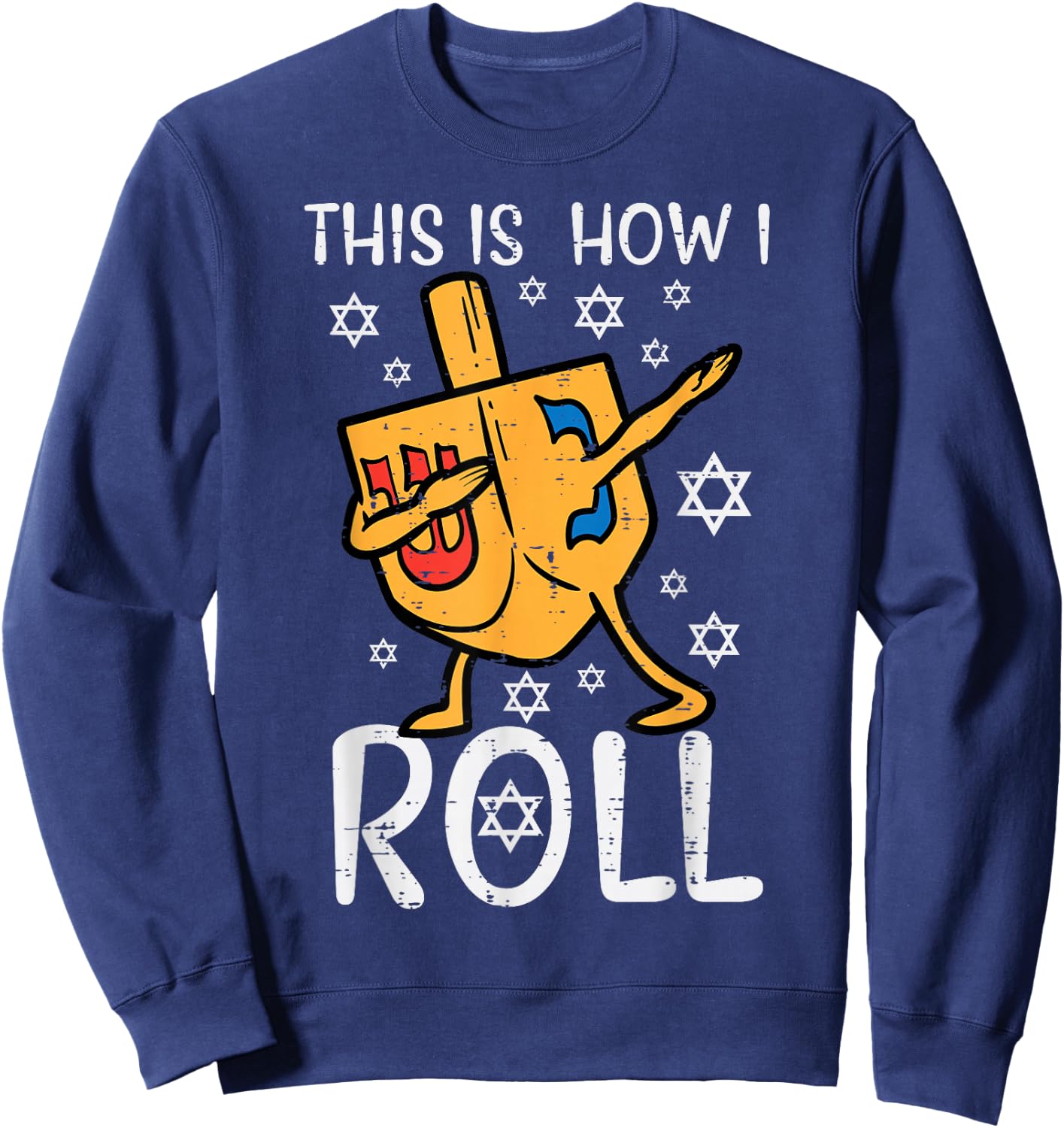 Dabbing Dreidel Ugly Hanukkah Funny Chanukah Men Women Kids Sweatshirt - Sweatshirt | Navy
