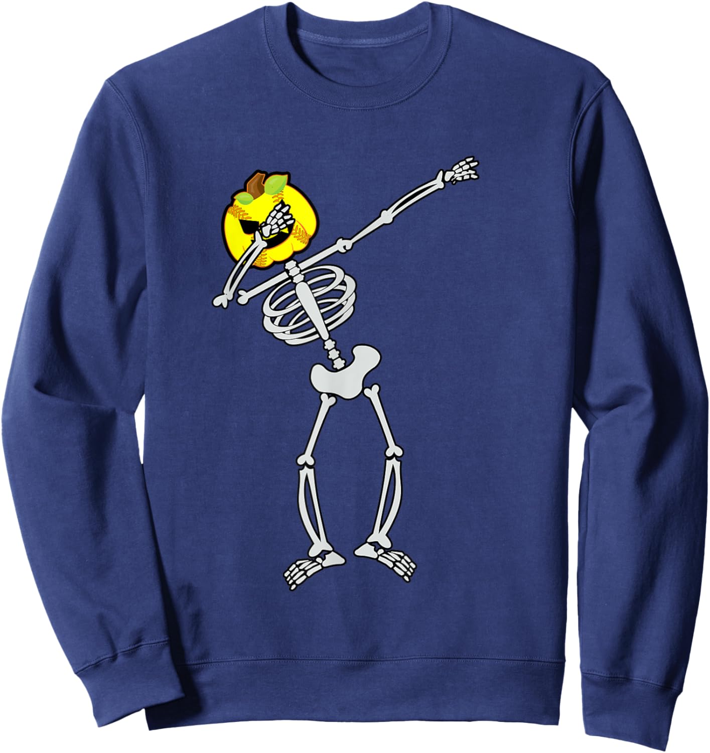 Softball Halloween Skeleton Dabbing Pumpkin Sweatshirt - Sweatshirt | Navy