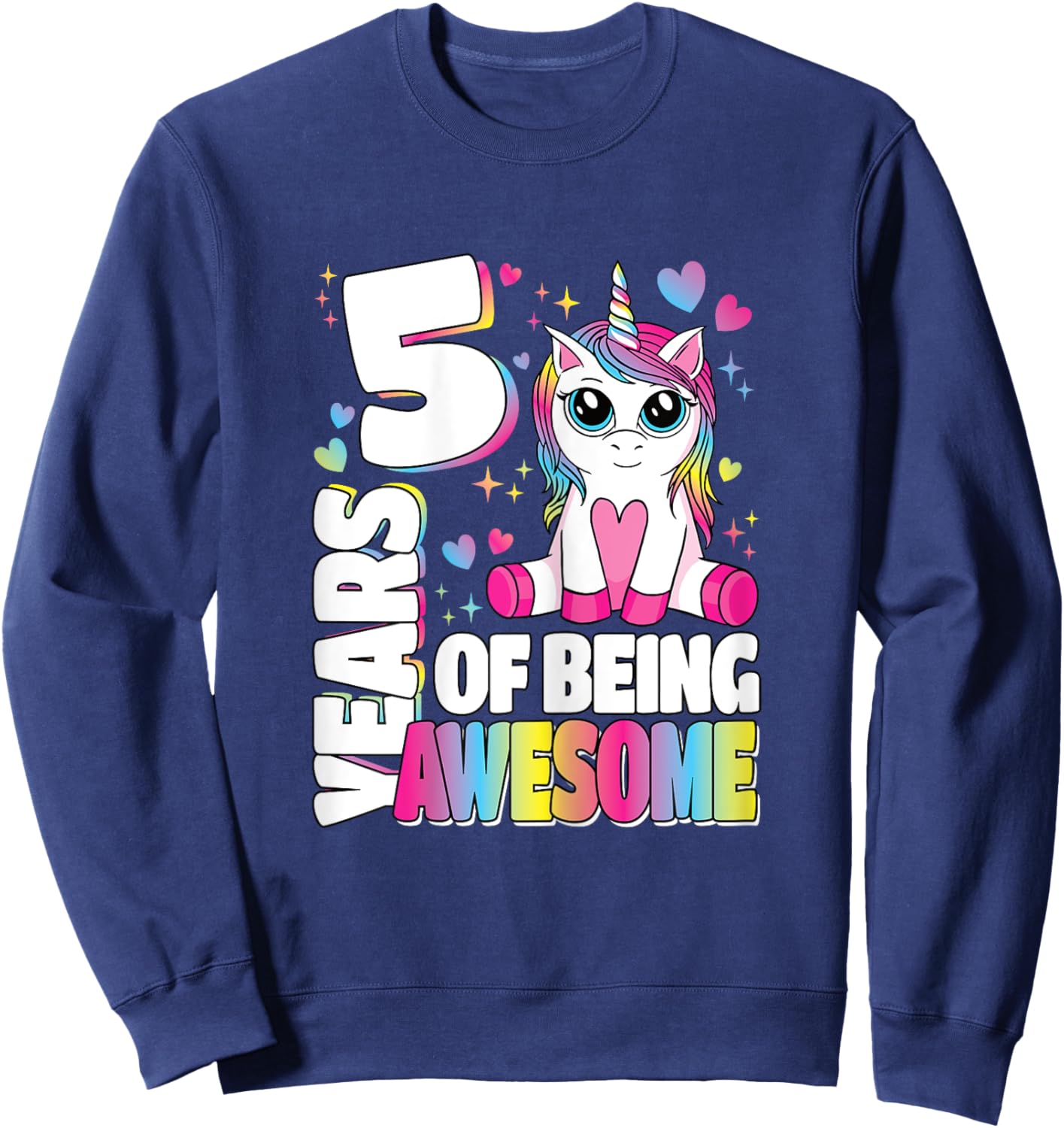 5 Years Of Being Awesome 5th Birthday Unicorn Girls Kids Sweatshirt - Sweatshirt | Navy