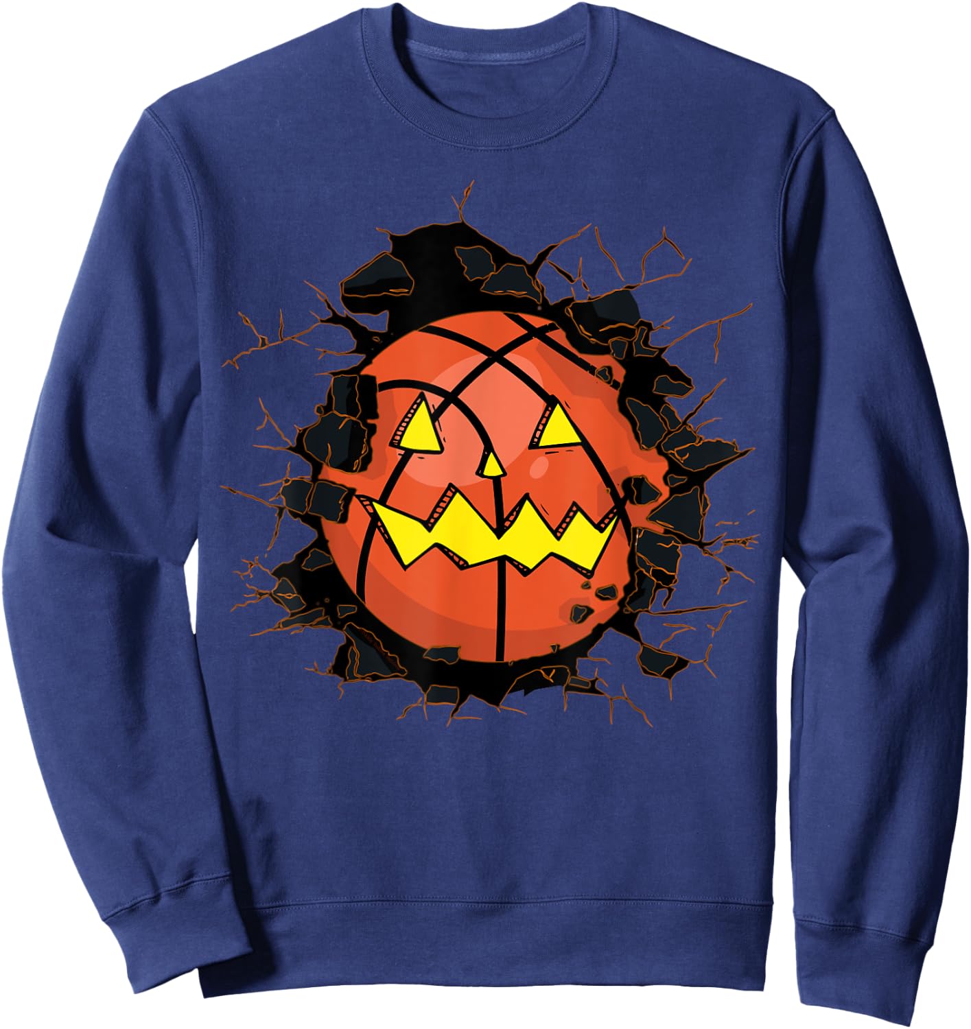 Halloween Basketball Jack o Lantern Basketball Halloween Sweatshirt - Sweatshirt | Navy