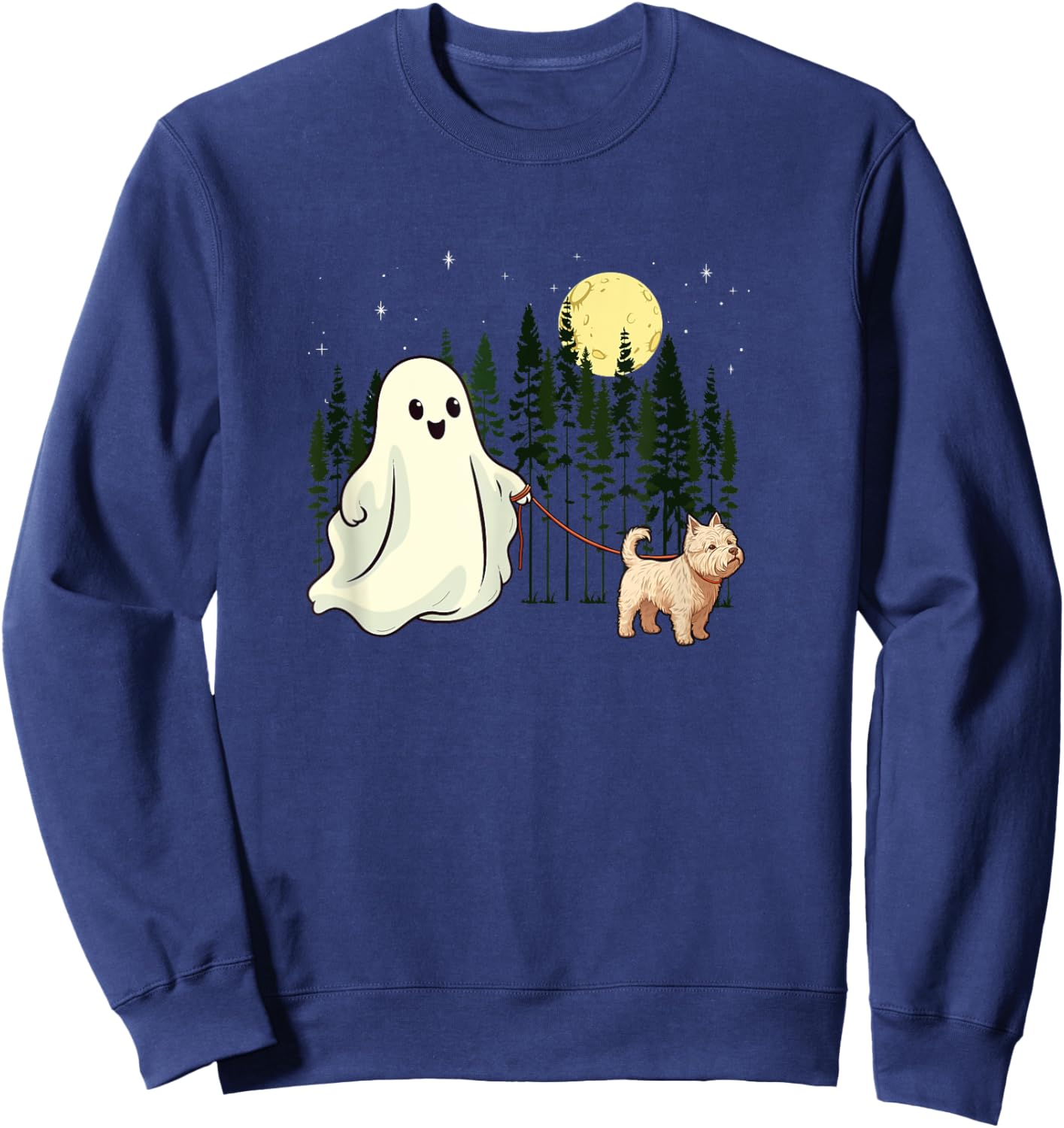 West Highland White Terrier Westie Walking Ghost Halloween Sweatshirt - Sweatshirt | Navy
