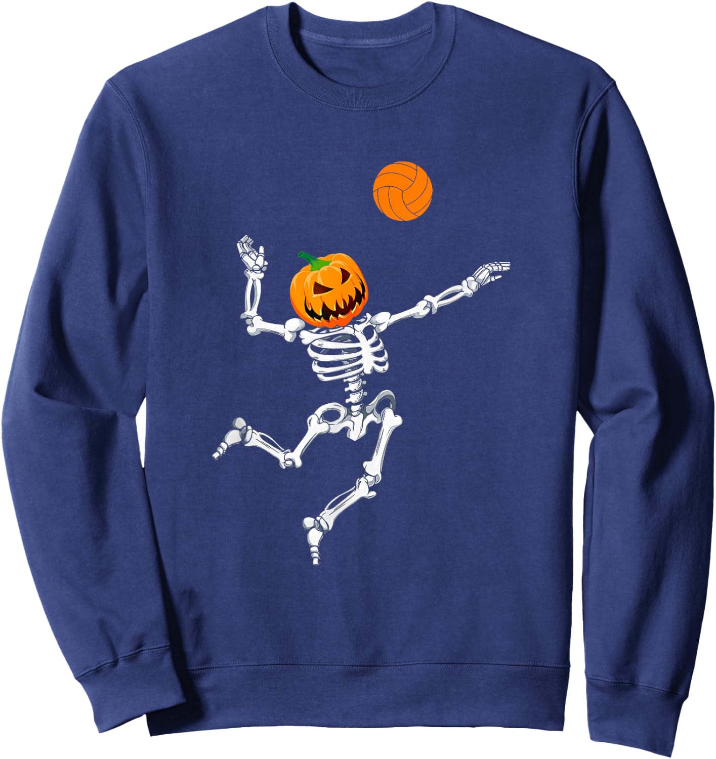Skeleton Volleyball Halloween Pumpkin Sweatshirt - Sweatshirt | Navy