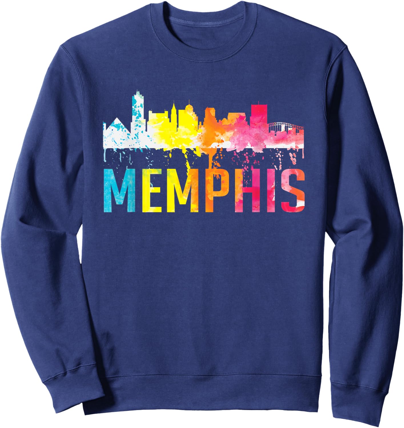 Memphis Tennessee Watercolor Art City Skyline Souvenir Gift Sweatshirt - Sweatshirt | Navy