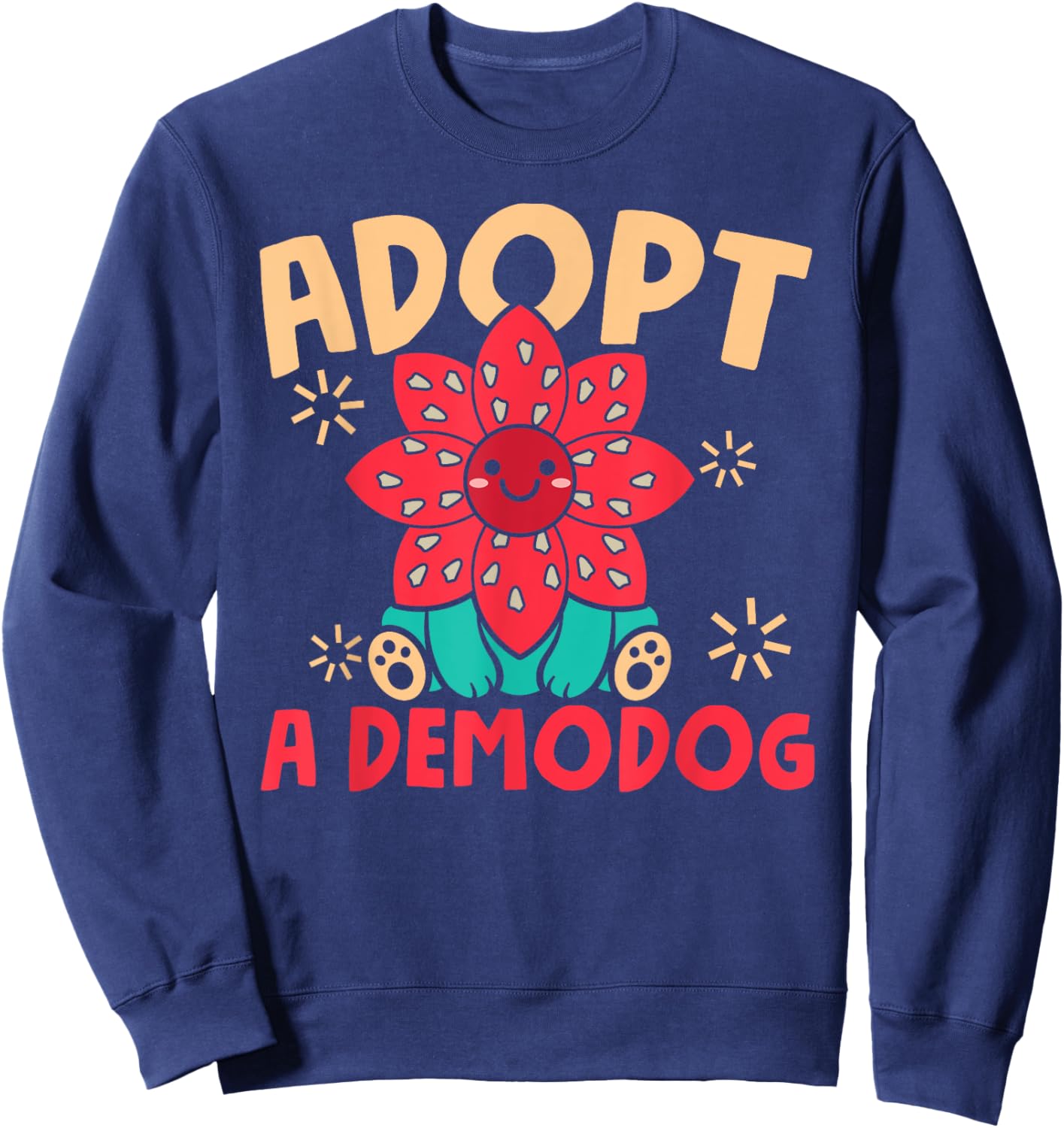Dog Lover Funny Adopt A Demodog -Adults Black Modern Cartoon Sweatshirt - Sweatshirt | Navy
