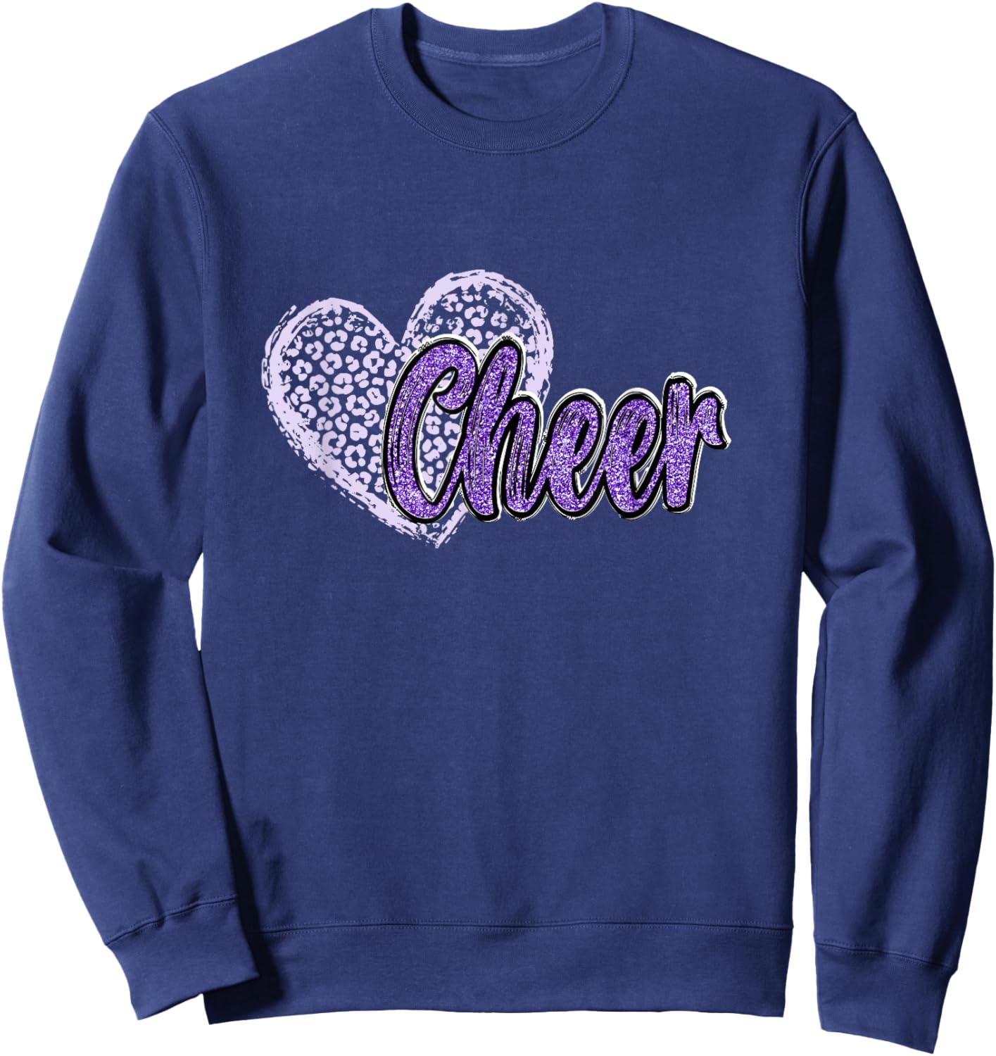 Cheer Shirt, Megaphone Purple Leopard Cheetah Print Sweatshirt - Sweatshirt | Navy