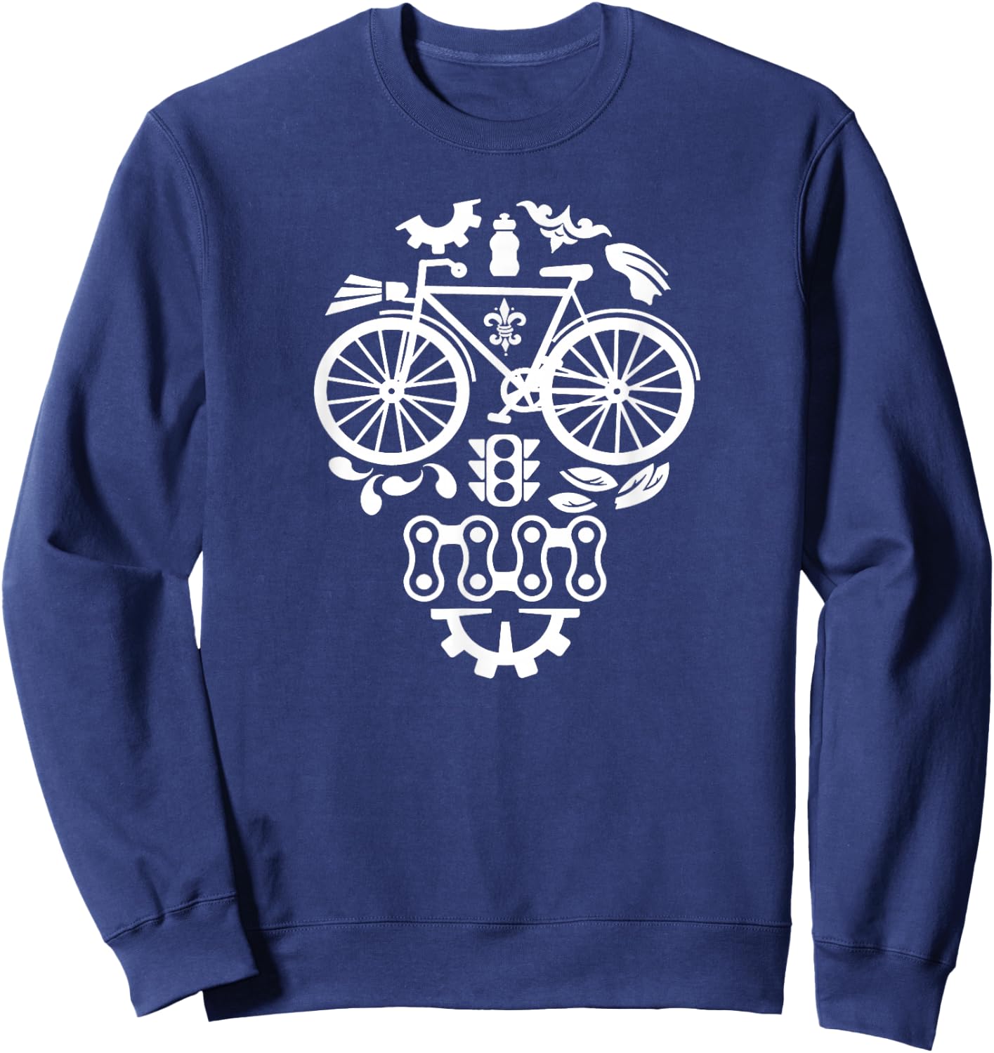 Funny Bicycle Cycling Sugar Skull Humor Graphic Sweatshirt - Sweatshirt | Navy