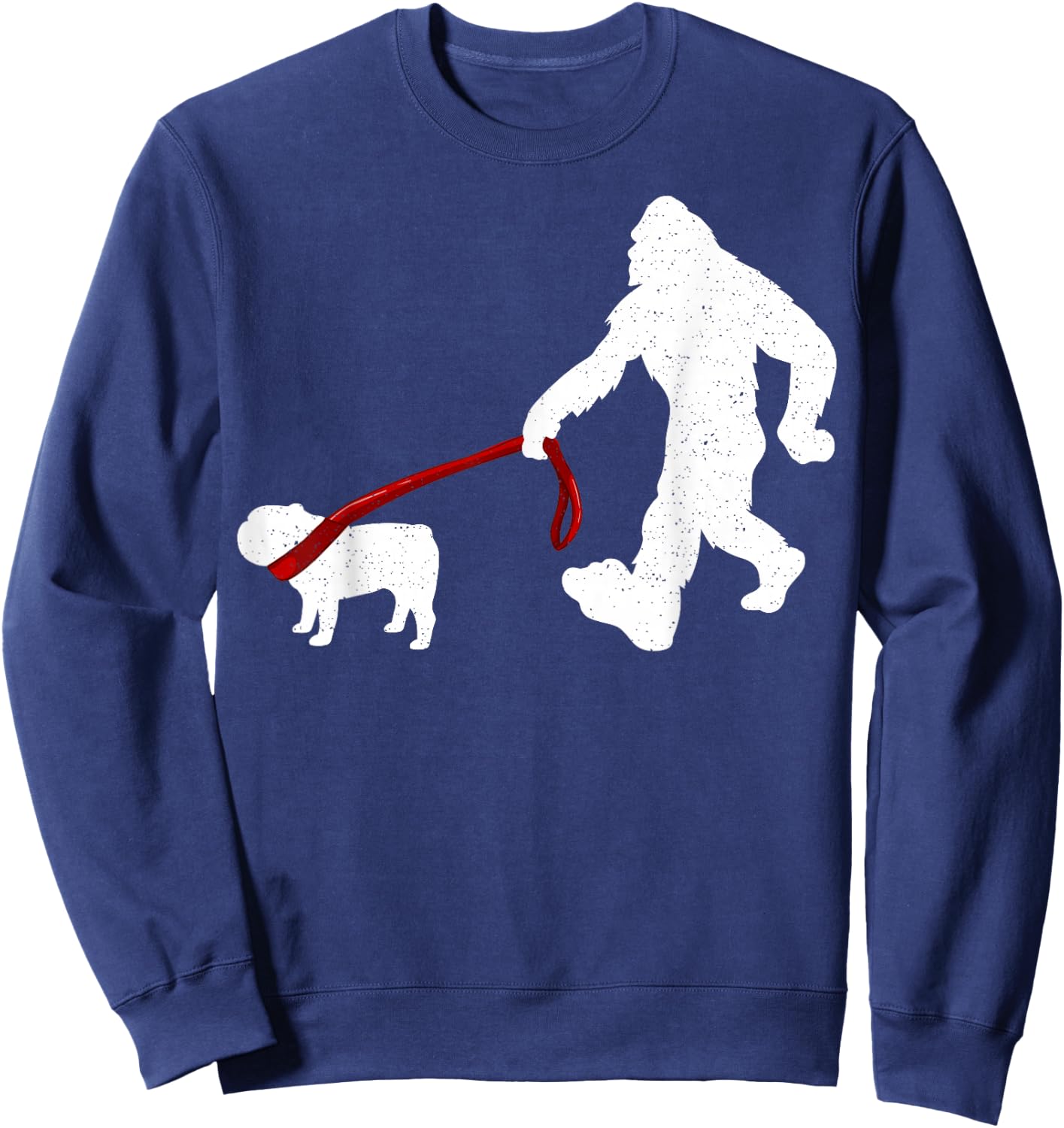 Funny Bigfoot Walking With Bulldog Dog Gifts Sweatshirt - Sweatshirt | Navy