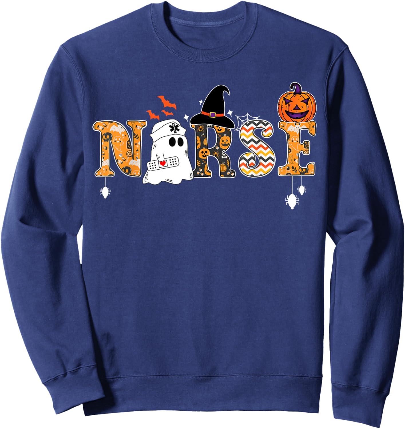 Halloween Nurse Nursing Cute Health Worker Halloween Pattern Sweatshirt - Sweatshirt | Navy