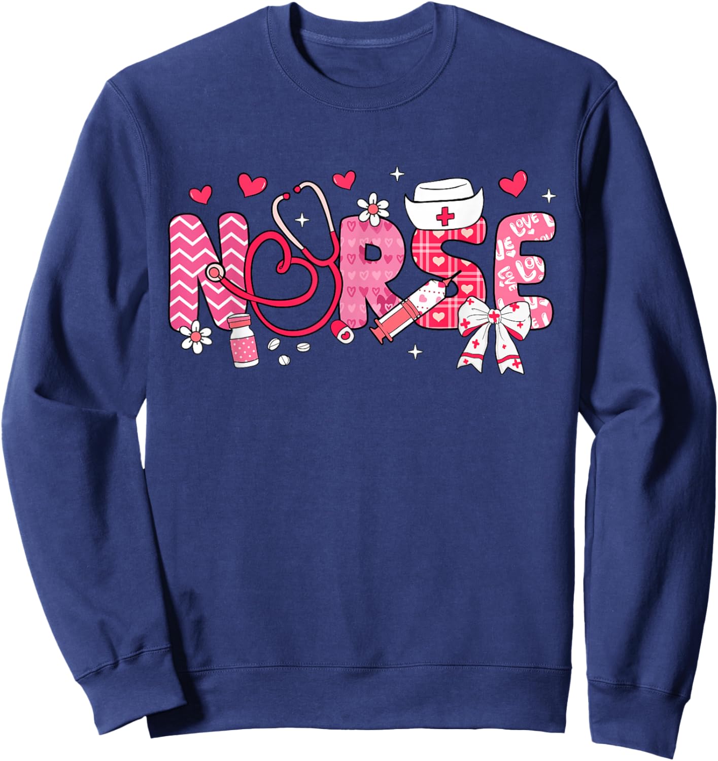 Nurse Valentines Day Valentine Scrub Top Women Scrubs NICU Sweatshirt - Sweatshirt | Navy