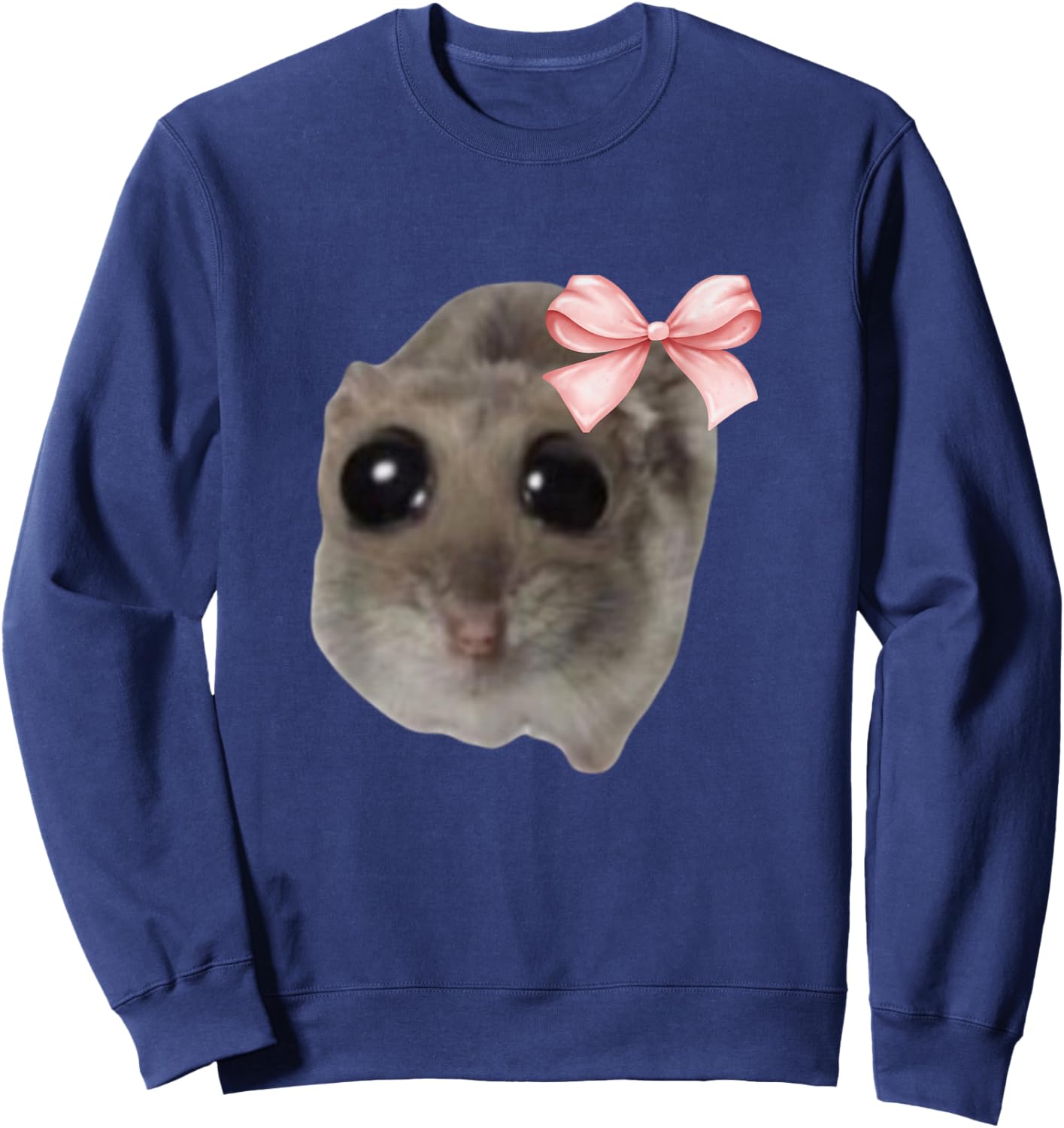 Sad Hamster Meme with Bow Sweatshirt - Sweatshirt | Navy