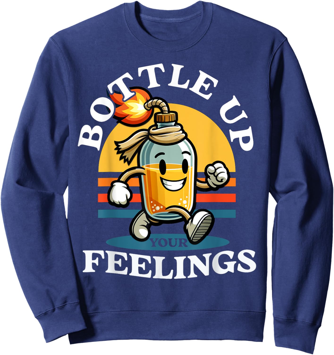 Bottle Up Your Feelings Funny Cartoon Retro Vintage Sweatshirt - Sweatshirt | Navy