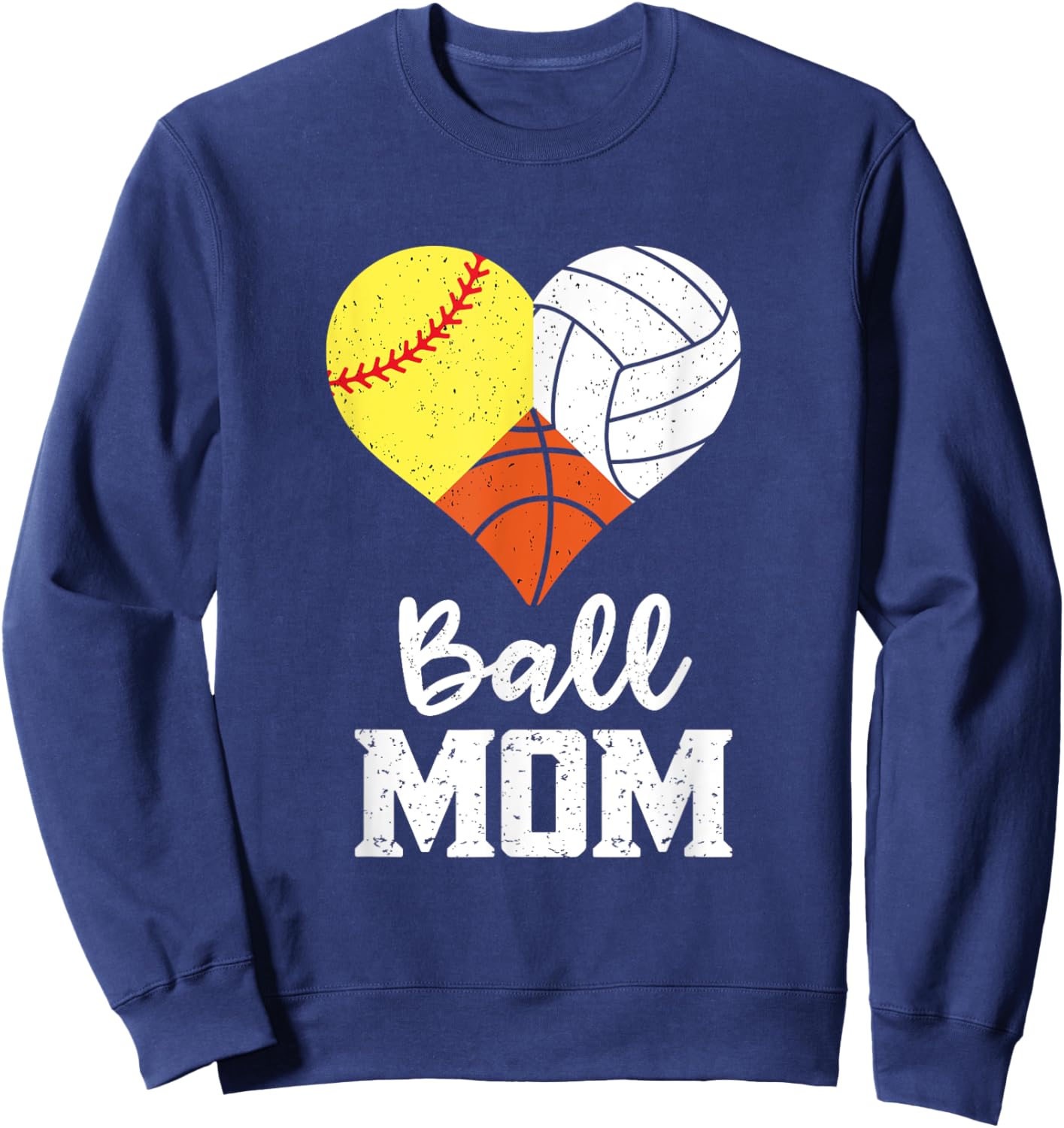 Ball Mom Heart Funny Volleyball Basketball Softball Mom Sweatshirt - Sweatshirt | Navy