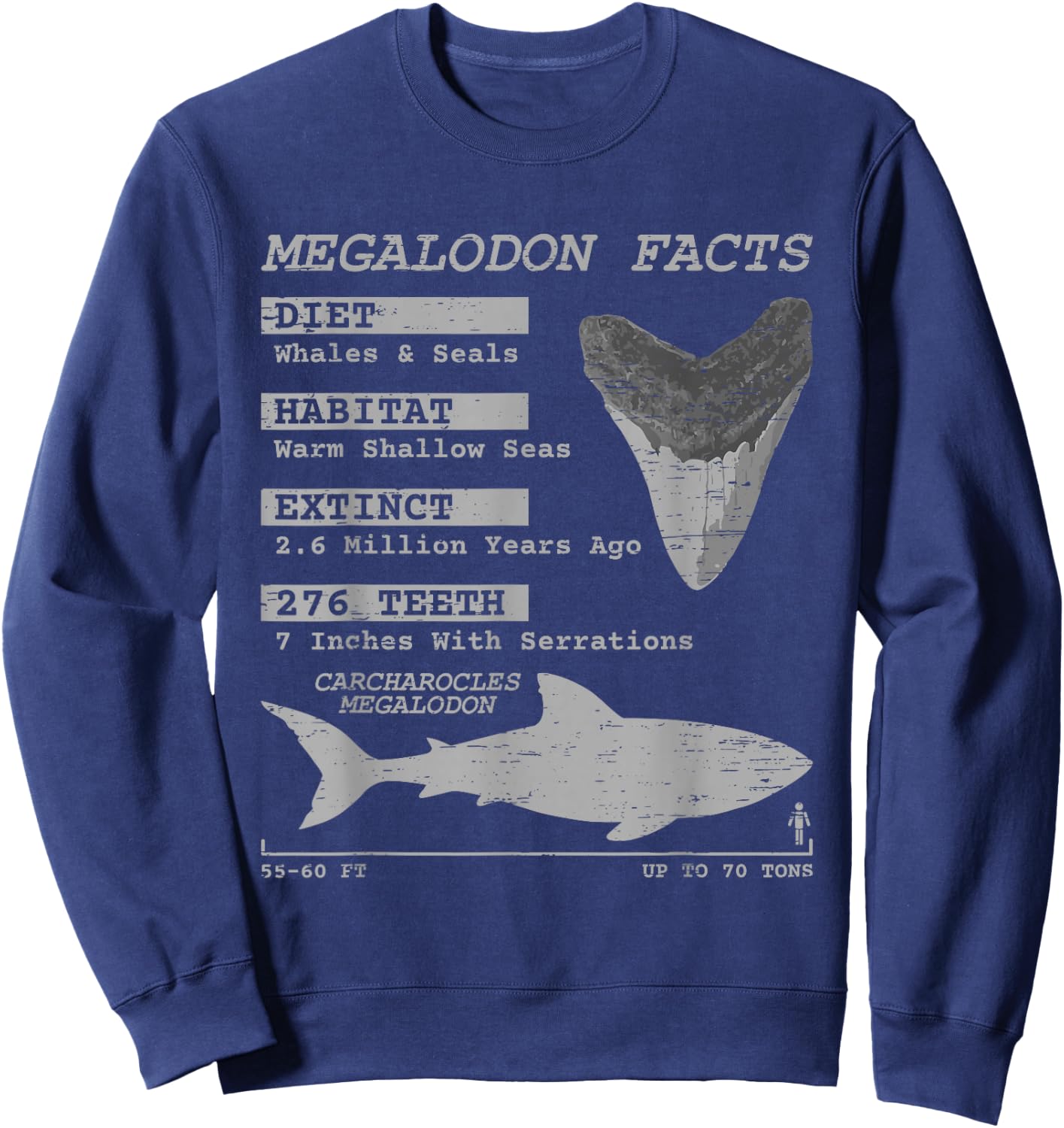 Megalodon Facts Teeth Meg Wildlife Sharks Deep Sea Creature Sweatshirt - Sweatshirt | Navy