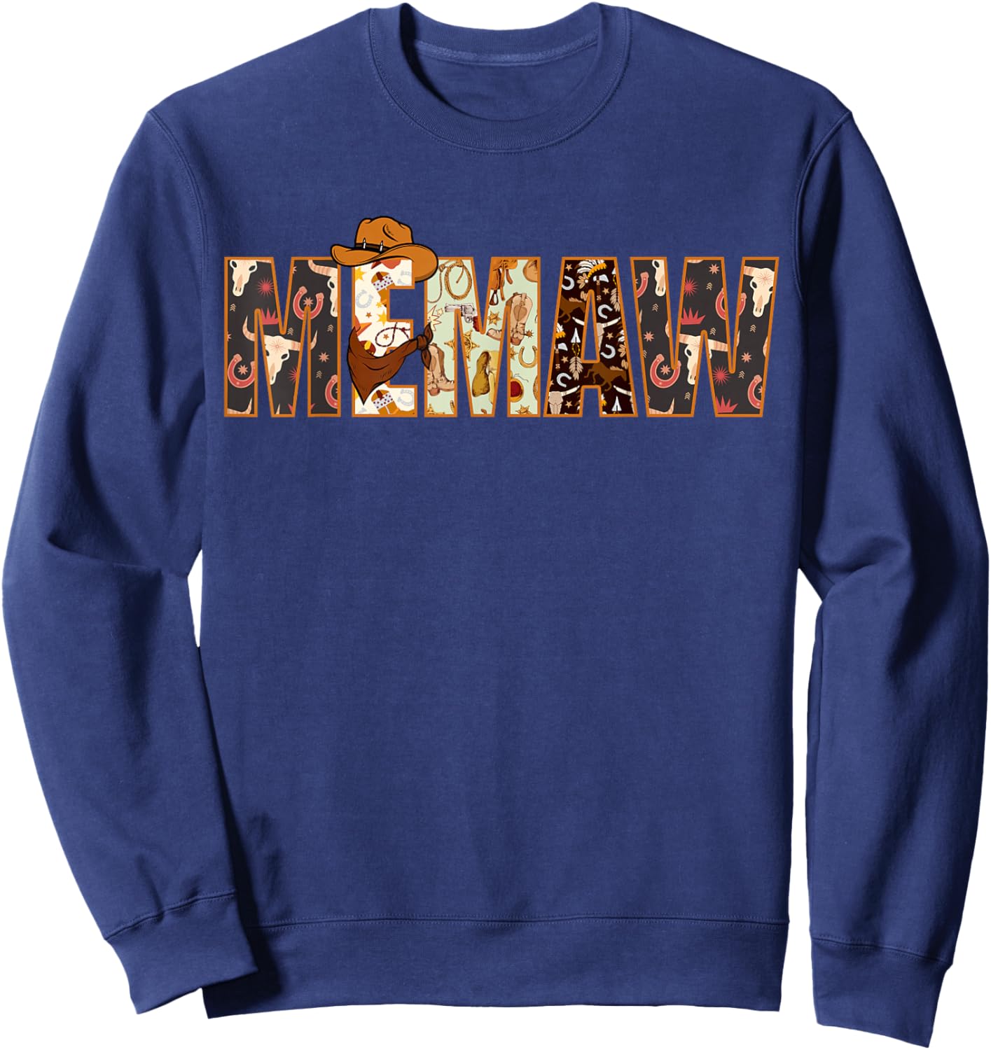 Memaw Western Rodeo Family Matching Birthday Sweatshirt - Sweatshirt | Navy