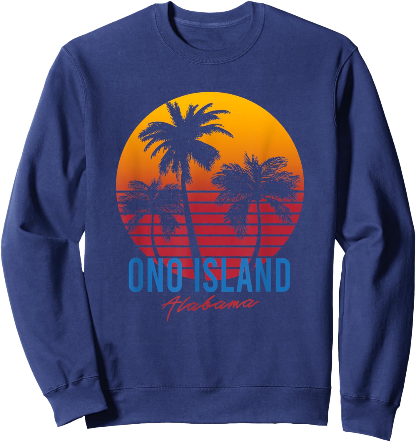 Vintage Ono Island Alabama Palm Trees Sunset Retro Sweatshirt - Sweatshirt | Navy