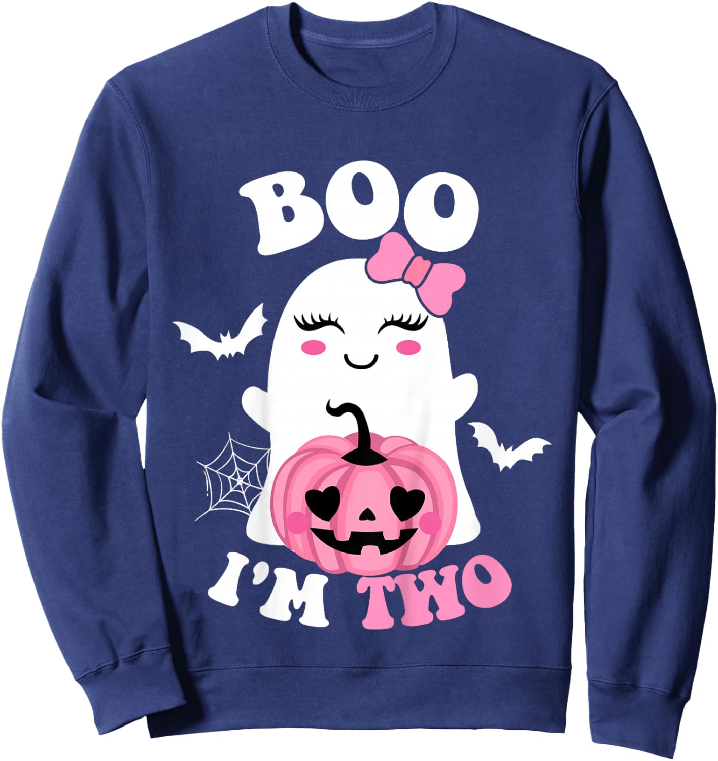 Kids Kids Ghost Boo I'm Two Yr 2nd Birthday Kids Halloween Groovy Sweatshirt - Sweatshirt | Navy