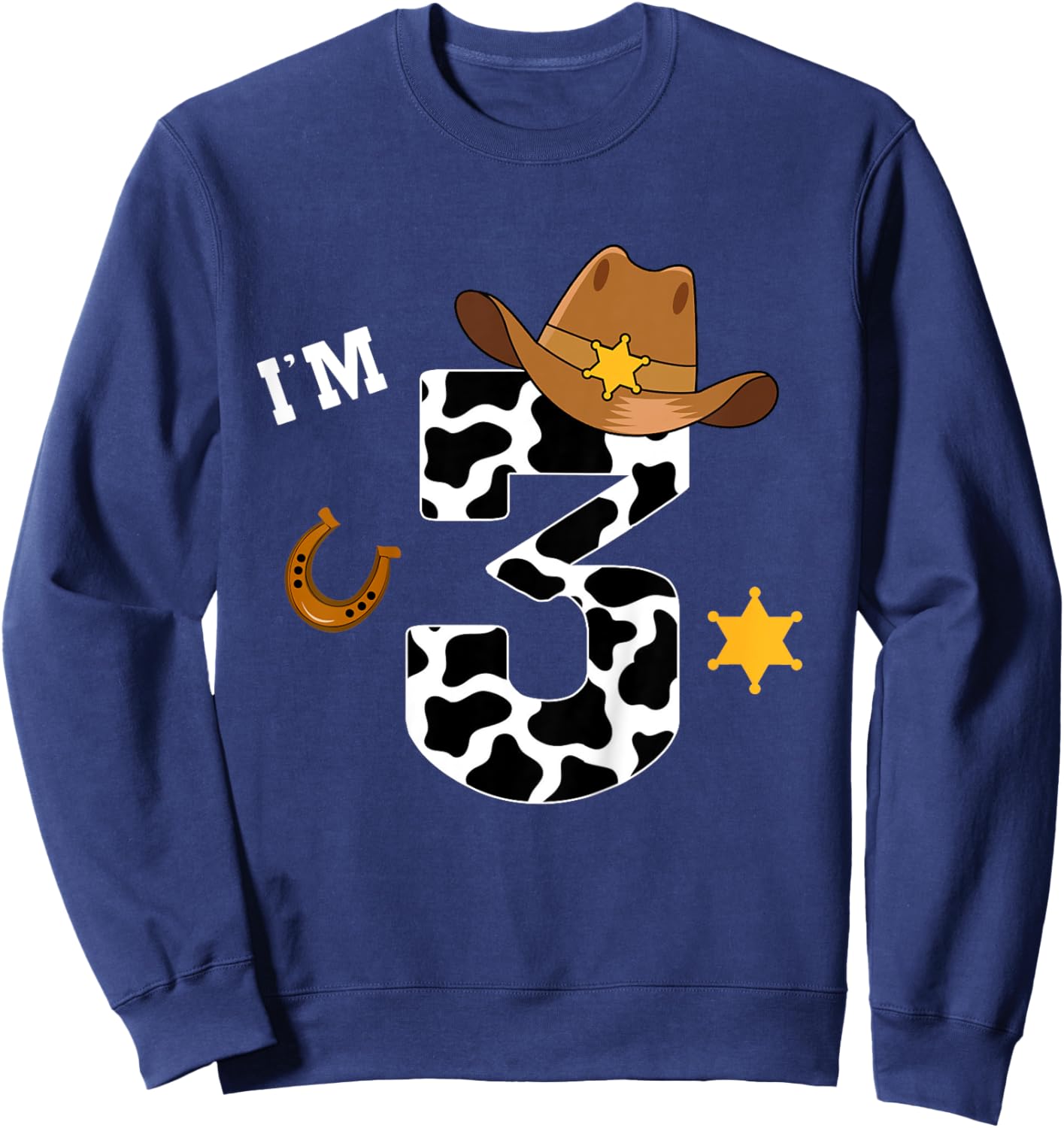 Kids 3rd Birthday Shirt Boy 3 Year Old Rodeo Western Cowboy Sweatshirt - Sweatshirt | Navy