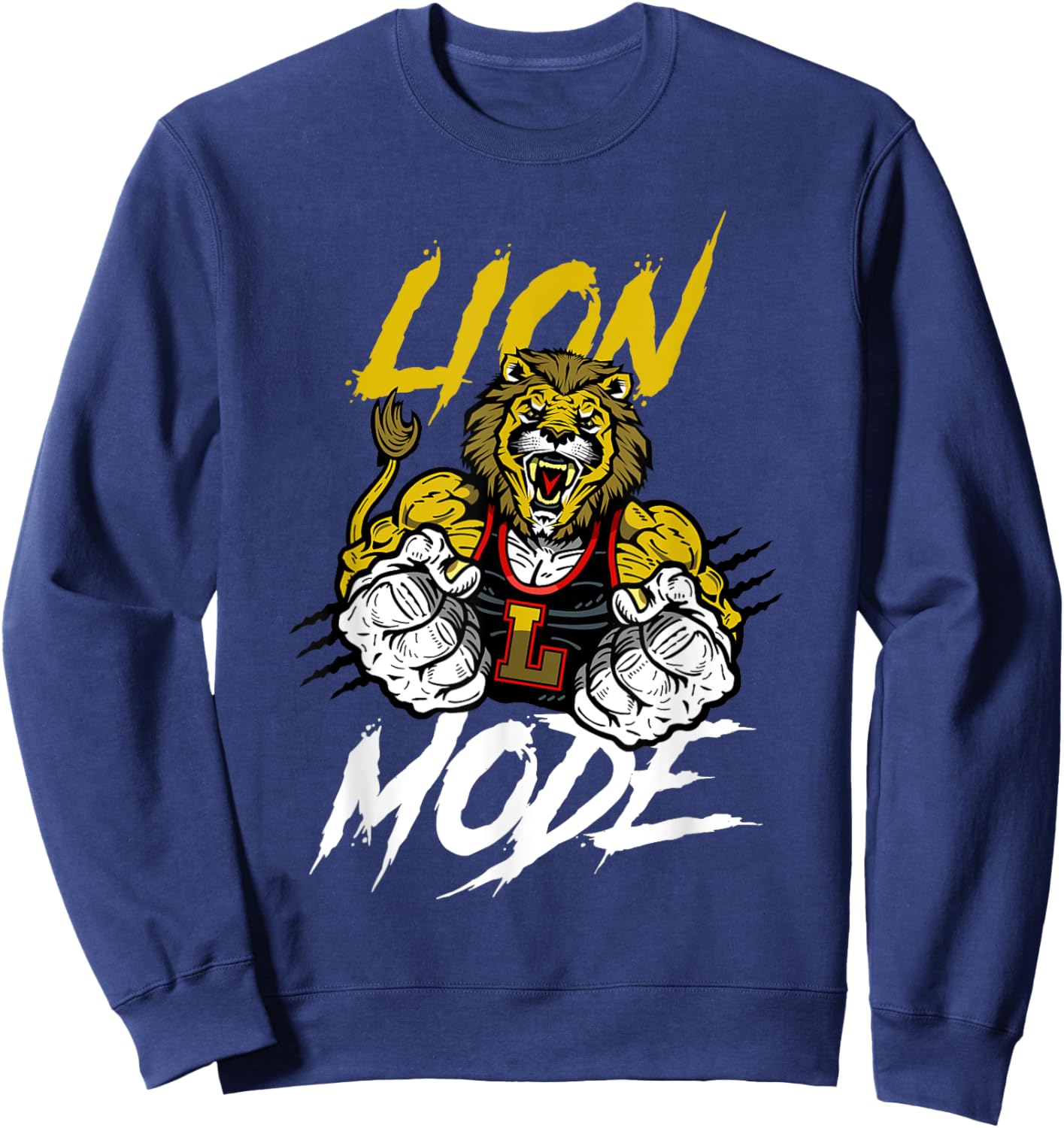 Lion Mode Big Biceps Strong Lion Weightlifting Gym Workout Sweatshirt - Sweatshirt | Navy