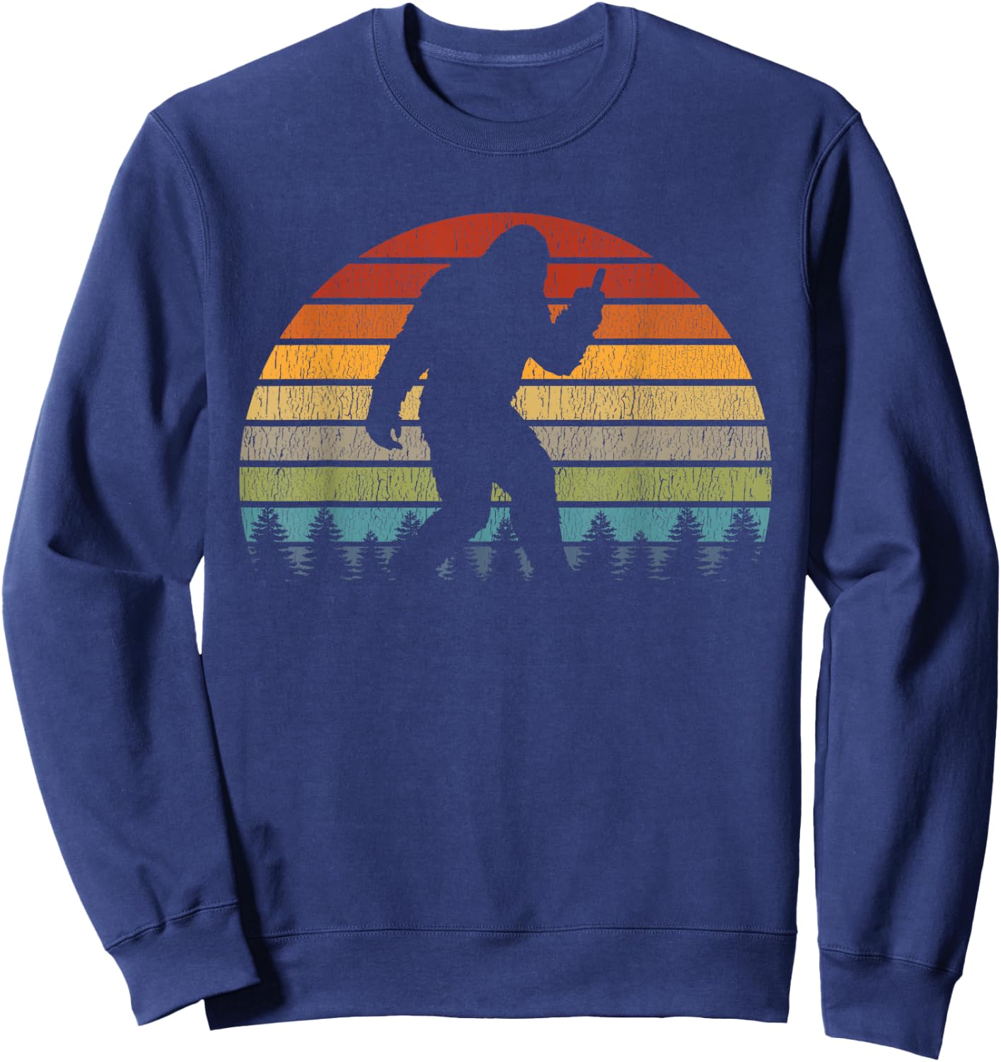 Retro Bigfoot Middle Finger Silhouette Sasquatch Sunset Sweatshirt - Sweatshirt | Navy
