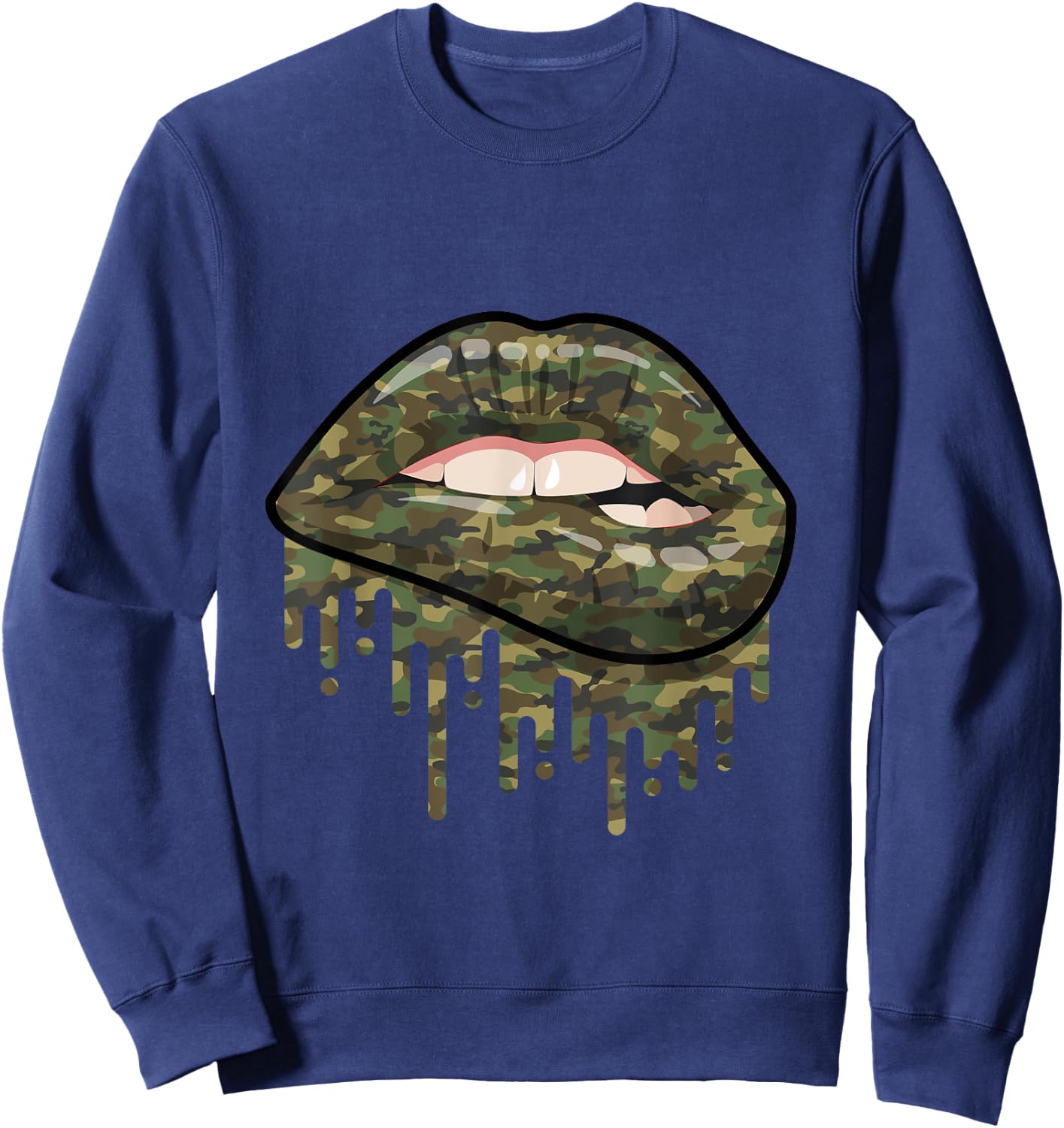 Camouflage Lips Mouth Military Kiss Me Biting Camo Kissing Sweatshirt - Sweatshirt | Navy