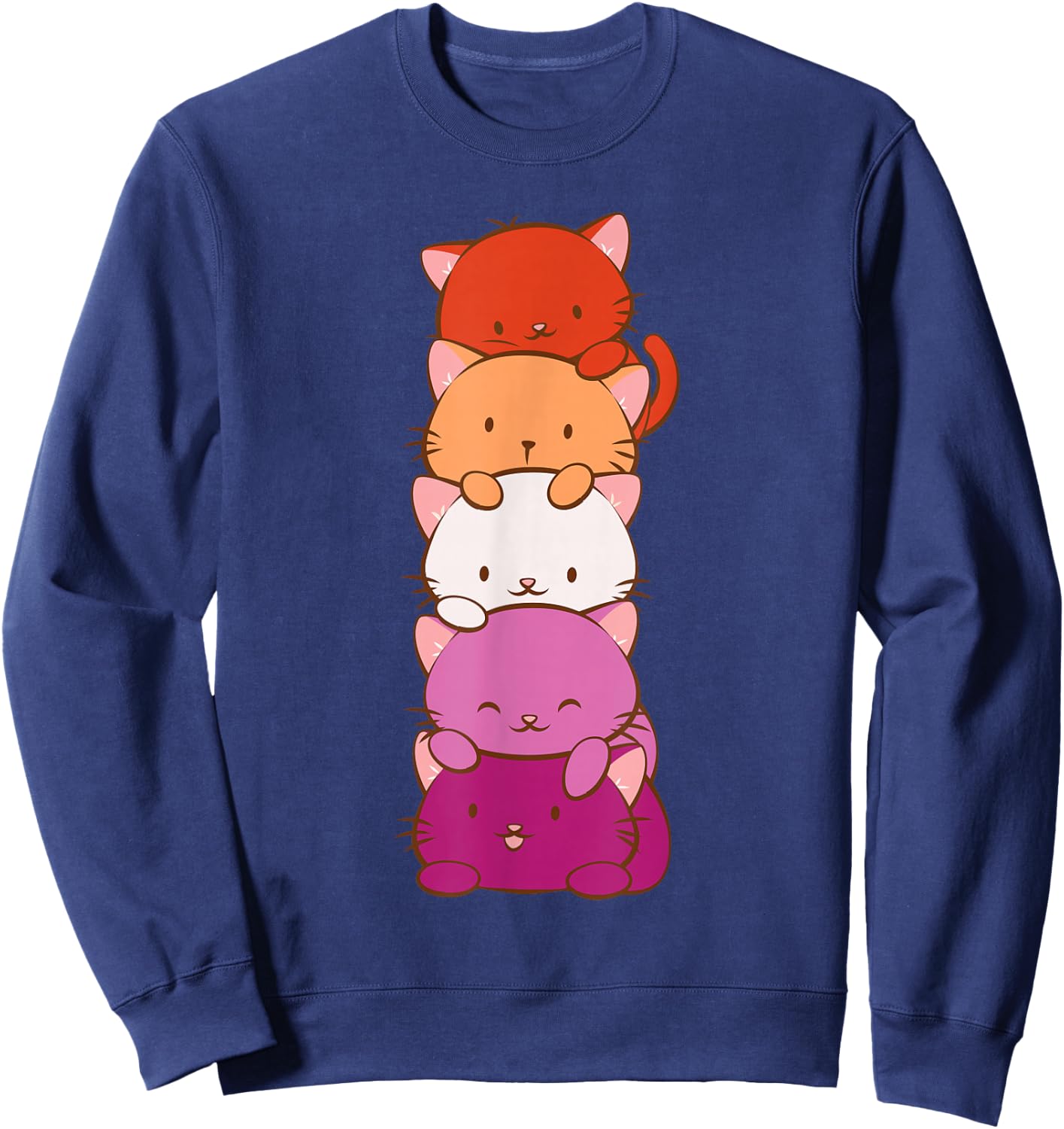 Orange Pink Lesbian Pride Flag Cute Kawaii Cat Sweatshirt - Sweatshirt | Navy