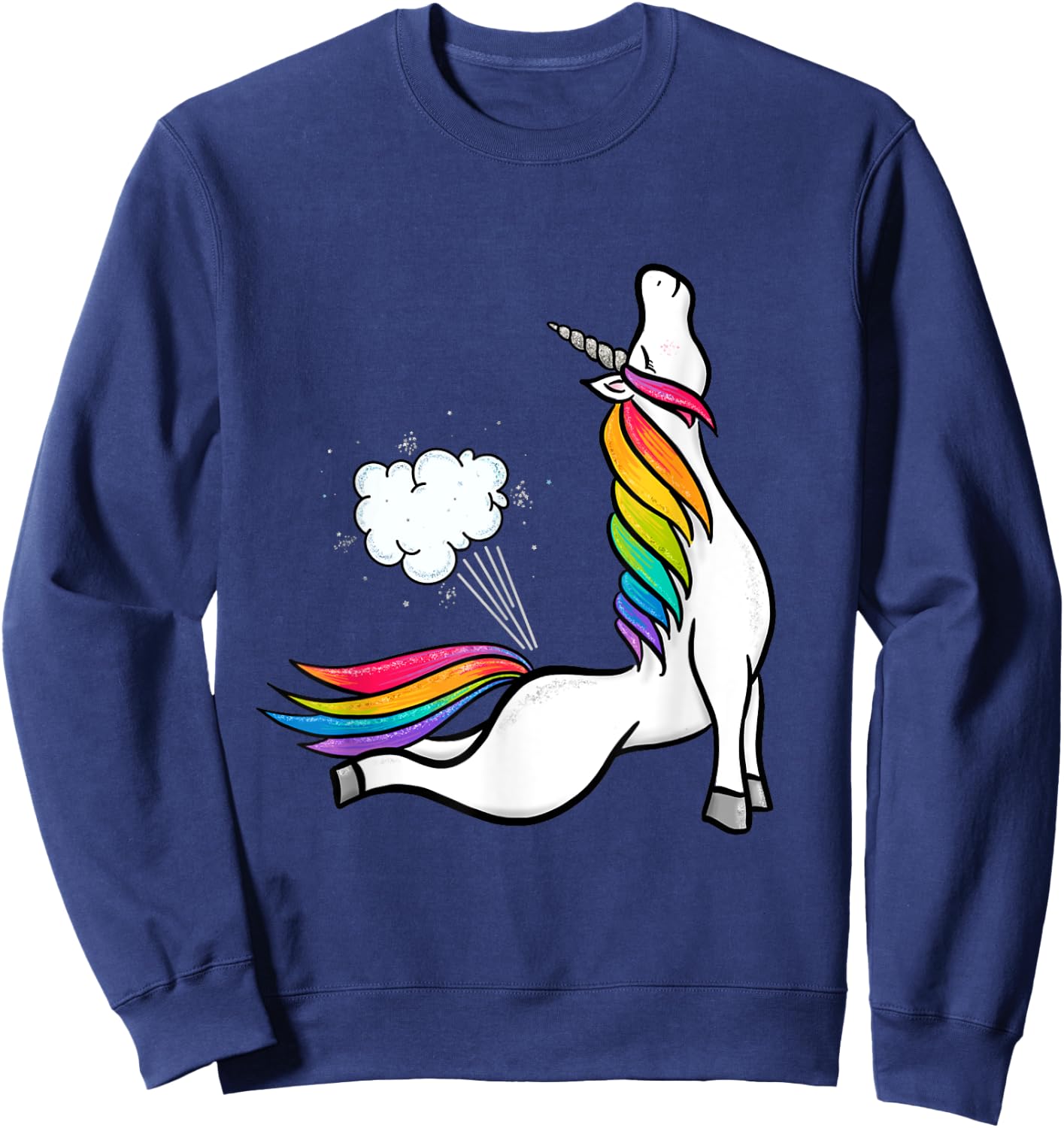 Funny Yoga Unicorn Fart Rainbow Graphic Sweatshirt - Sweatshirt | Navy