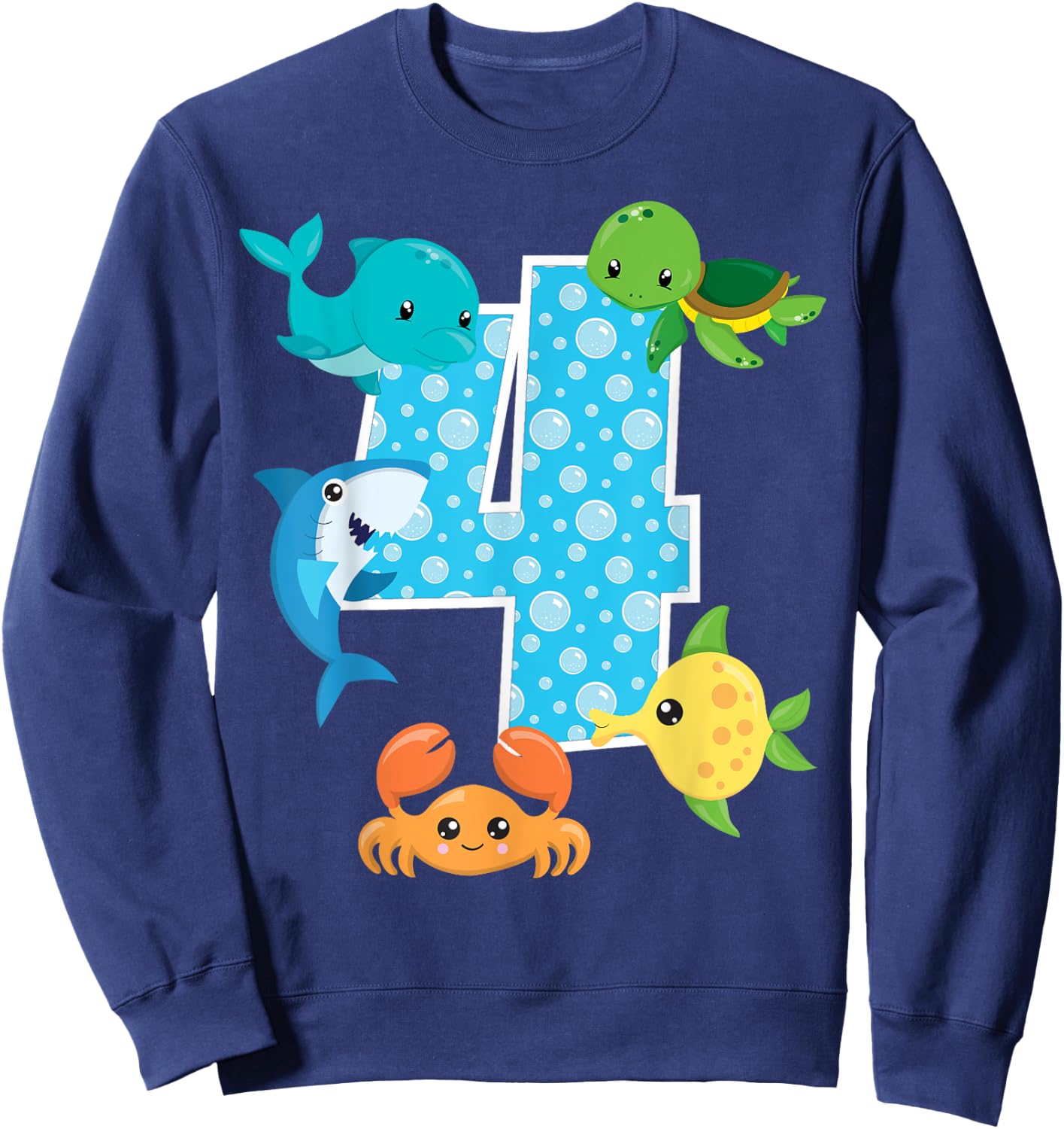 4th Birthday Party 4 Year Old Sea Fish Aquarium Birthday Boy Sweatshirt - Sweatshirt | Navy