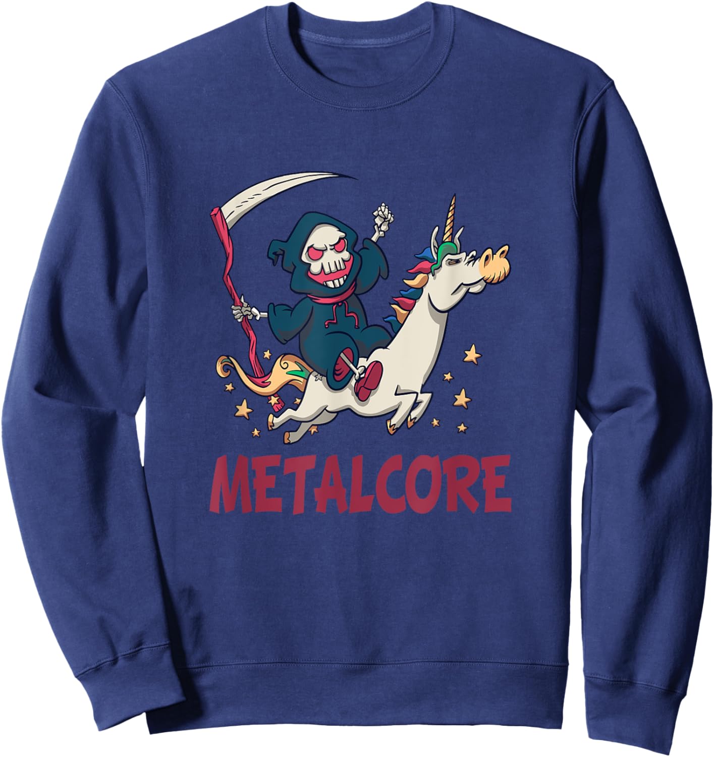 Funny Metalcore Reaper Unicorn Metalhead Sweatshirt - Sweatshirt | Navy