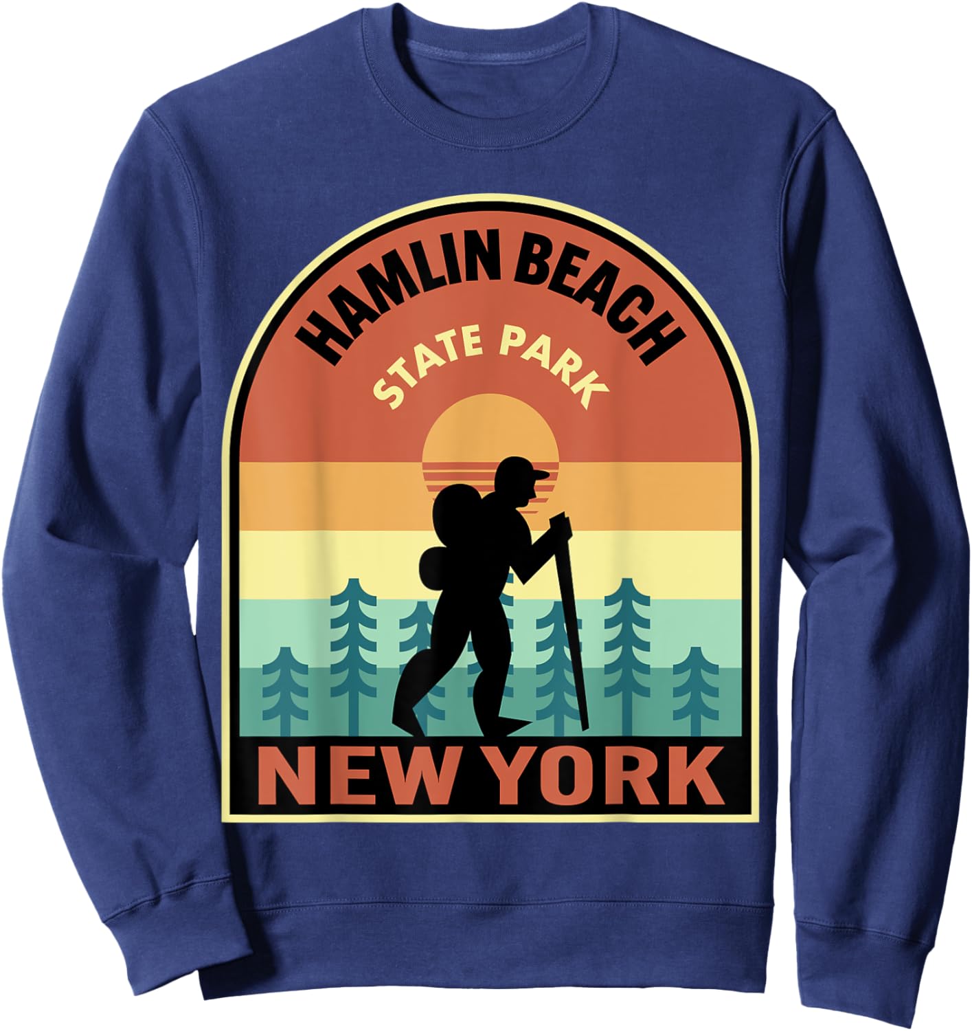 Hamlin Beach State Park New York Retro Hiking Men Women Kids Sweatshirt - Sweatshirt | Navy