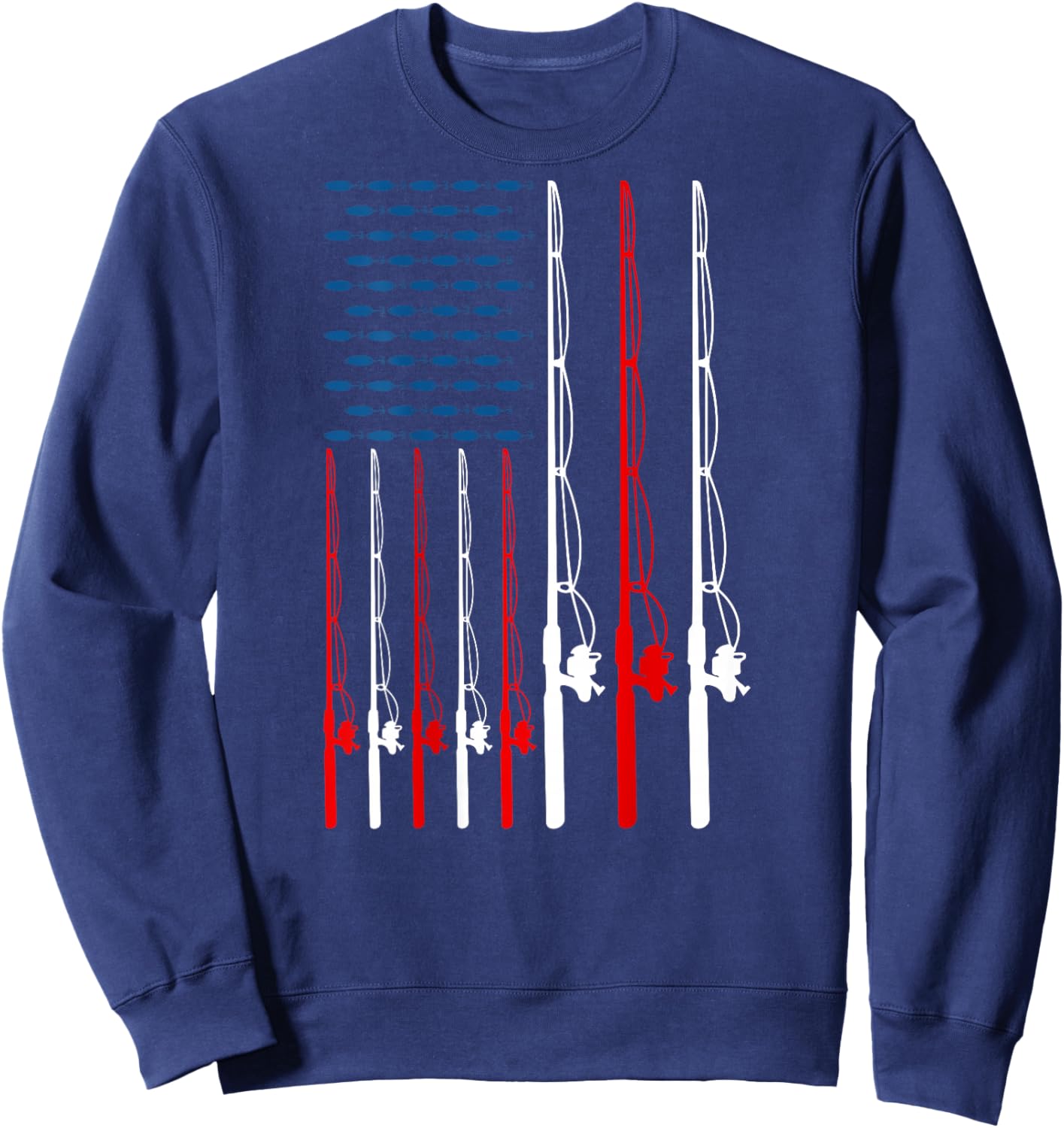 American Flag Fishing Rod Fishing Lover Funny Fisherman Sweatshirt - Sweatshirt | Navy