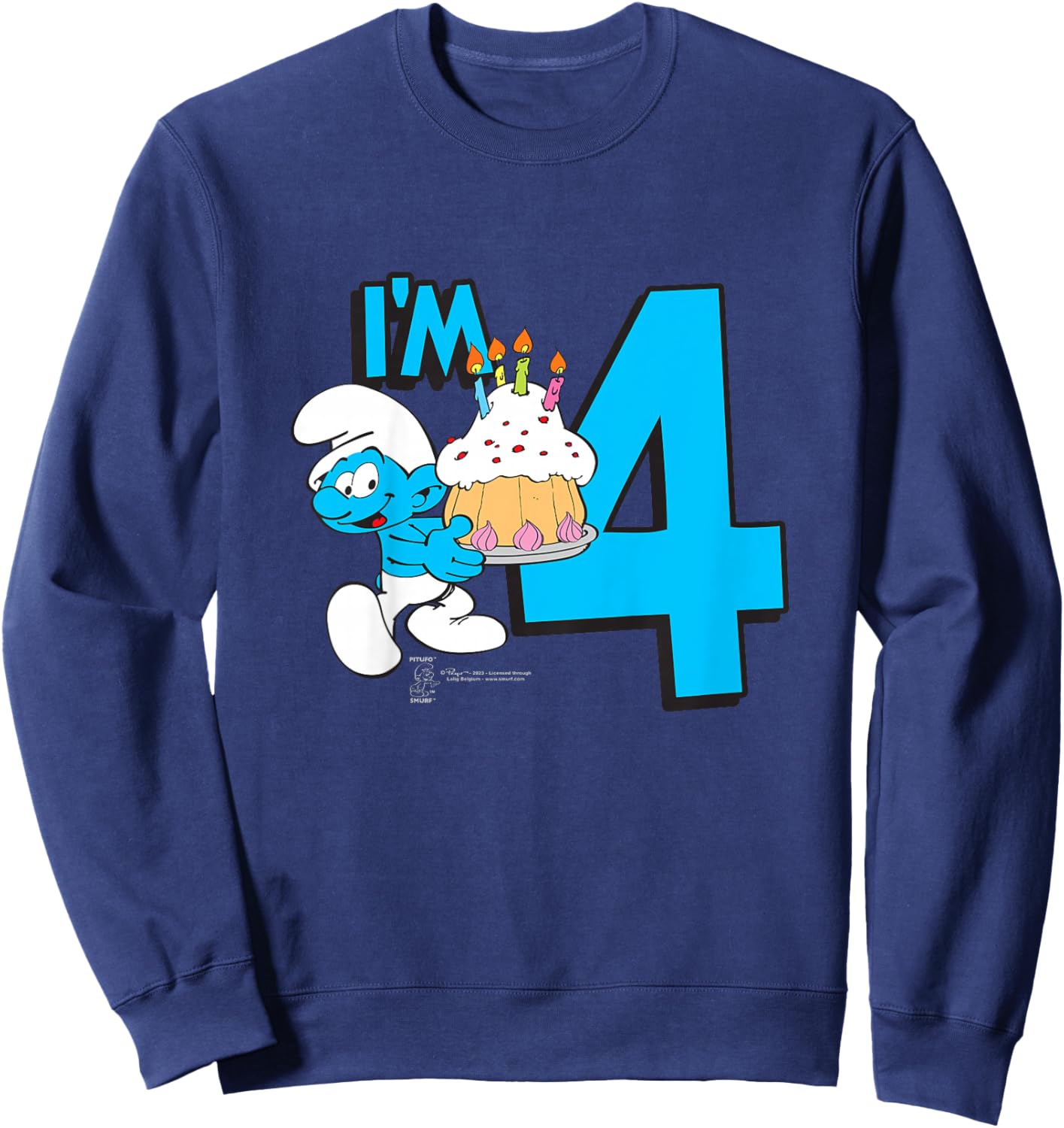 Kids The Smurfs Birthday I'm 4 Sweatshirt - Sweatshirt | Navy