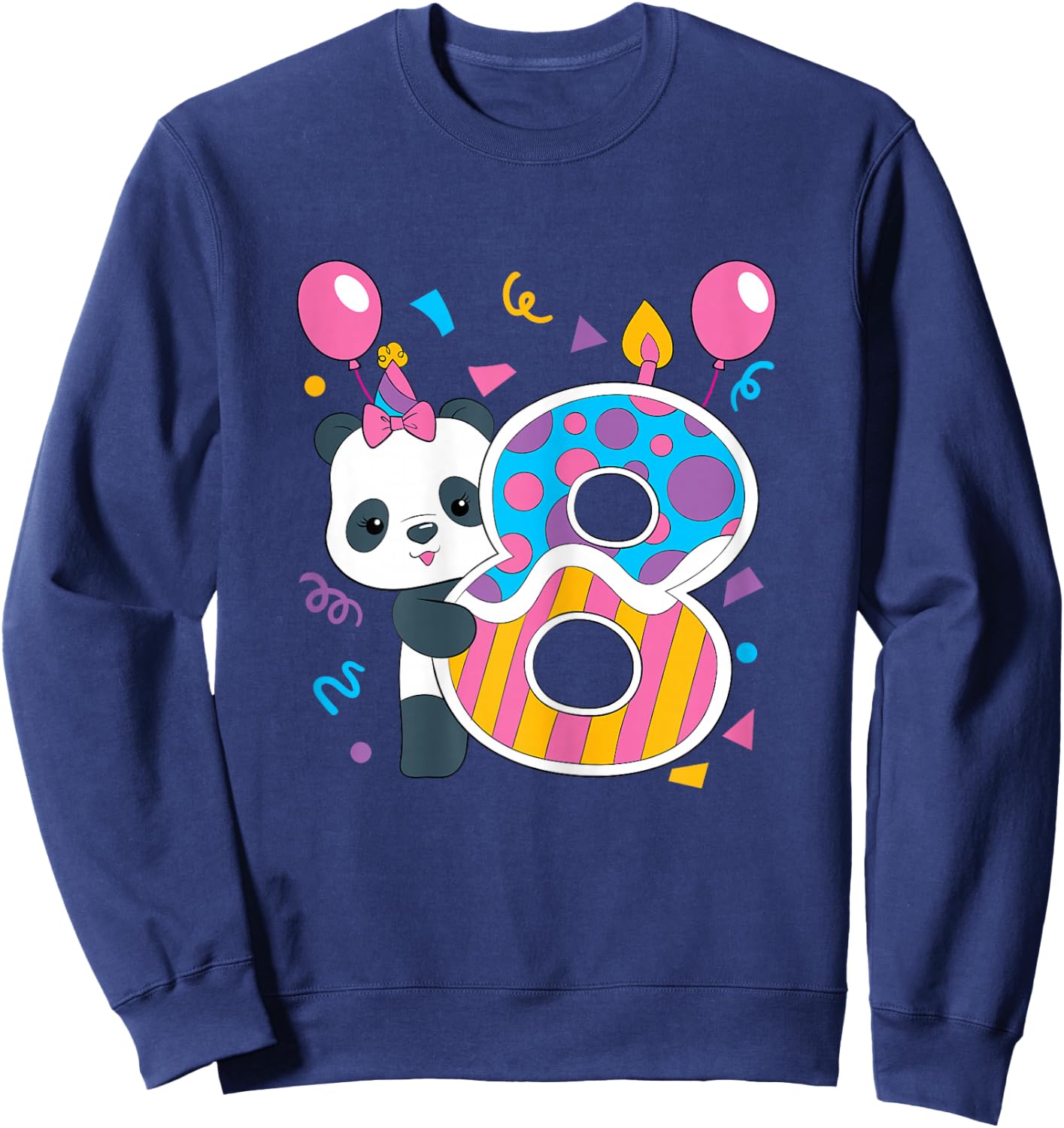Panda 8 Year Old Children's Birthday Party Sweatshirt - Sweatshirt | Navy