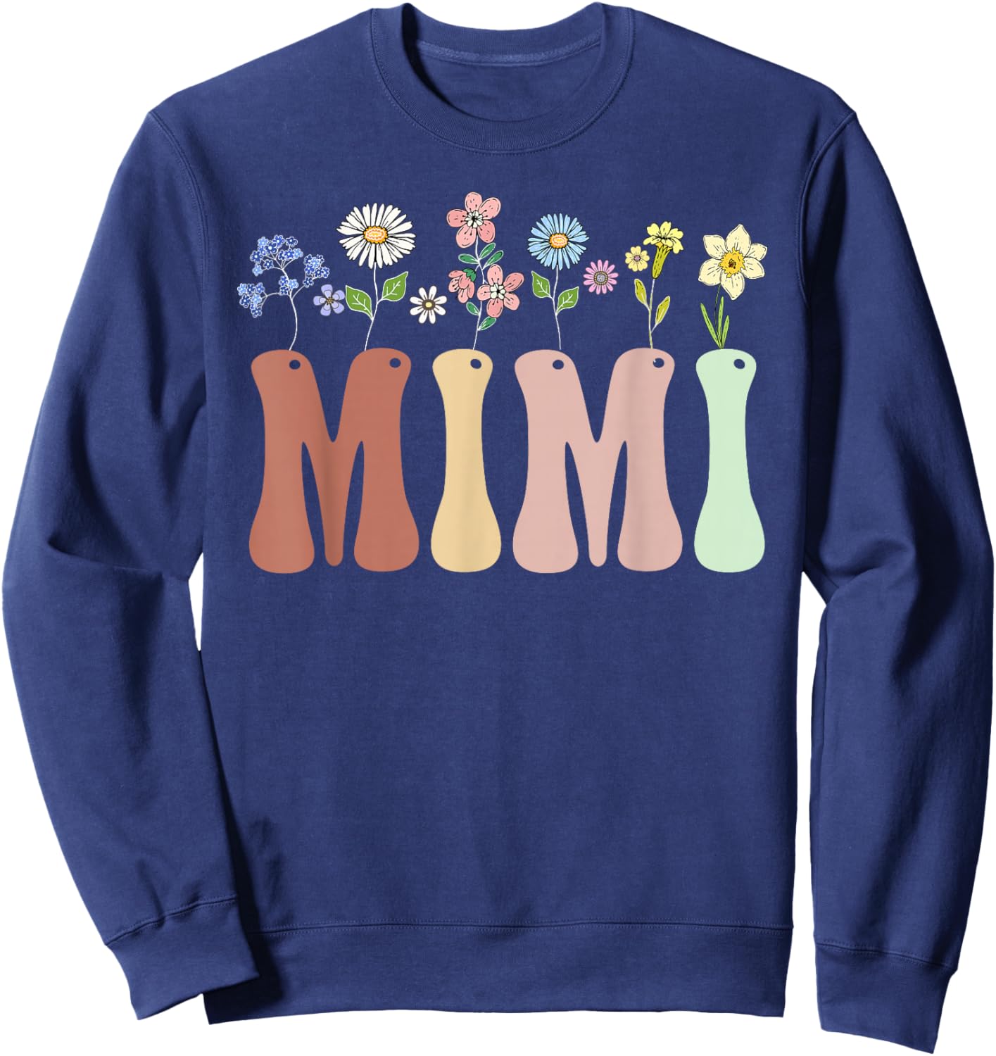 Mimi Gifts Women Wildflower Floral Design Mimi Sweatshirt - Sweatshirt | Navy