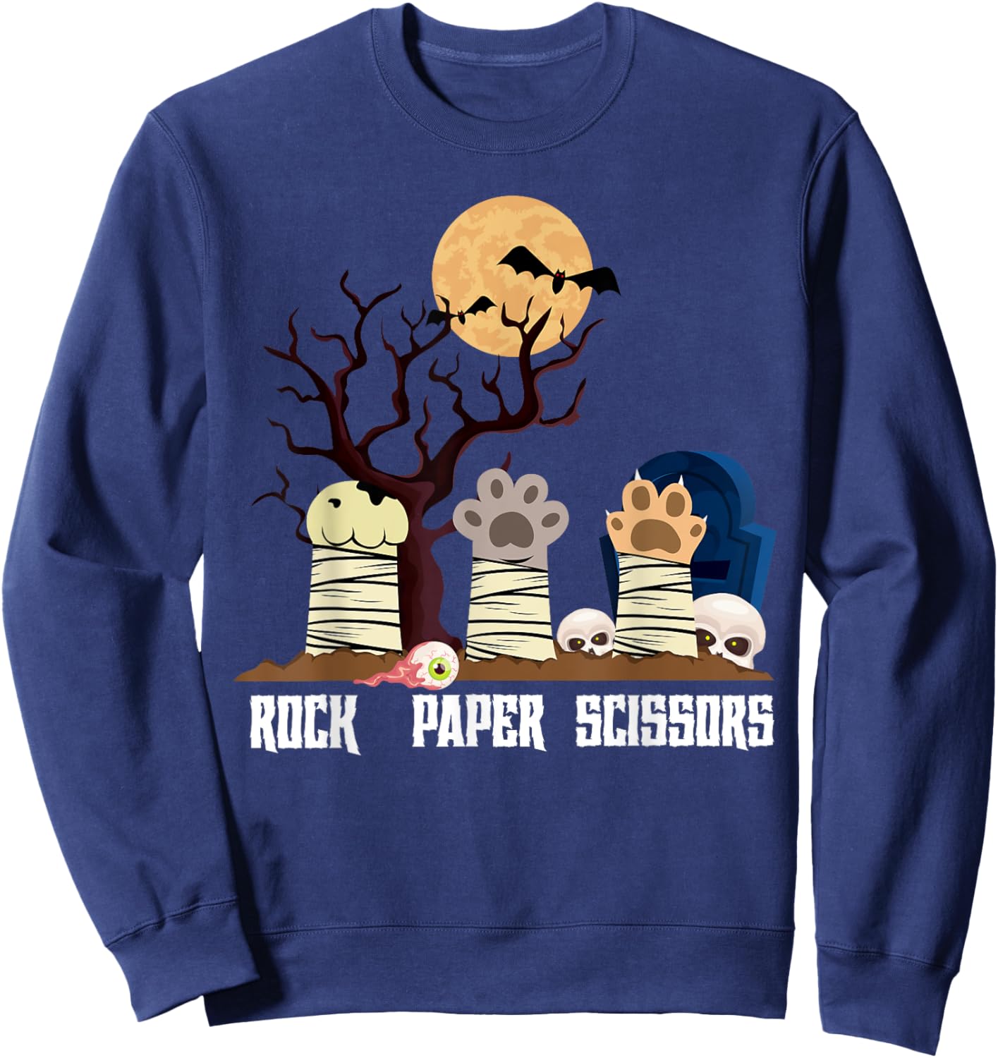 Rock Paper Scissors Animal Meme Halloween Zombie Cat Men Women Kids Sweatshirt - Sweatshirt | Navy