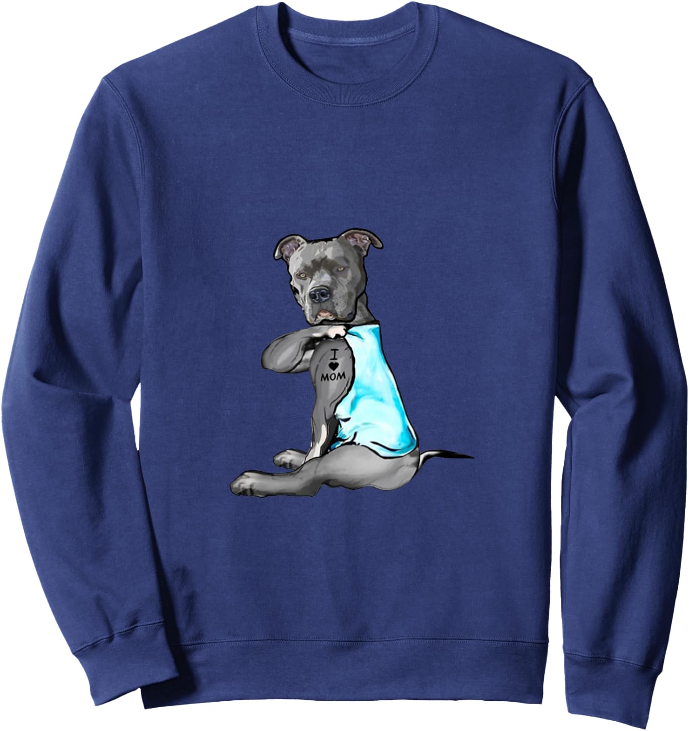Funny Women Gifts Dog Pitbull I Love Mom Tattoo Gift Sweatshirt - Sweatshirt | Navy
