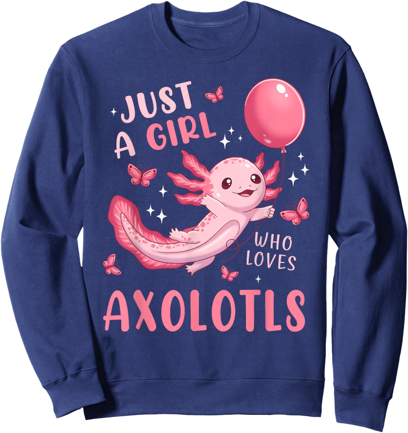 Axolotl Kawaii Cute Butterfly Anime Axolotl for Girls Kids Sweatshirt - Sweatshirt | Navy