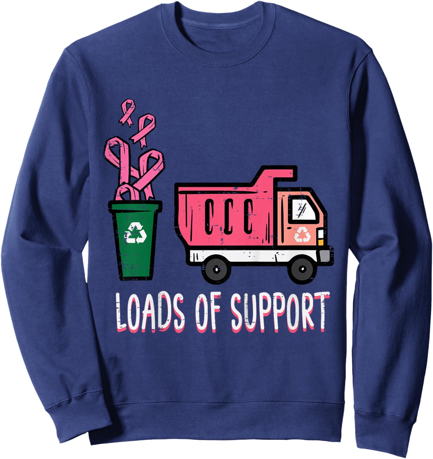 Kids Support Dumptruck Cute Breast Cancer Awareness Toddler Boys Sweatshirt - Sweatshirt | Navy
