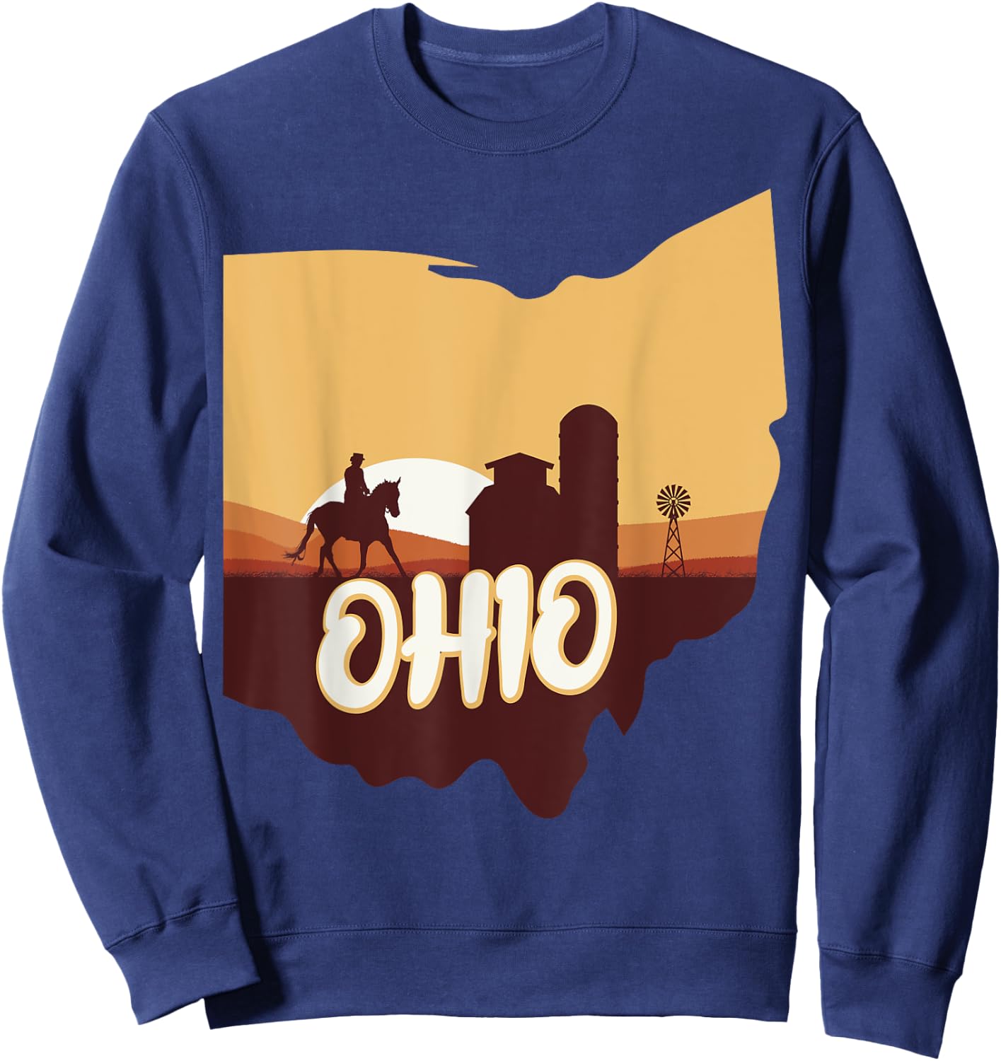 Ohio Map Horse Riding Cowboy Barn Windmill Ohio Souvenirs Sweatshirt - Sweatshirt | Navy