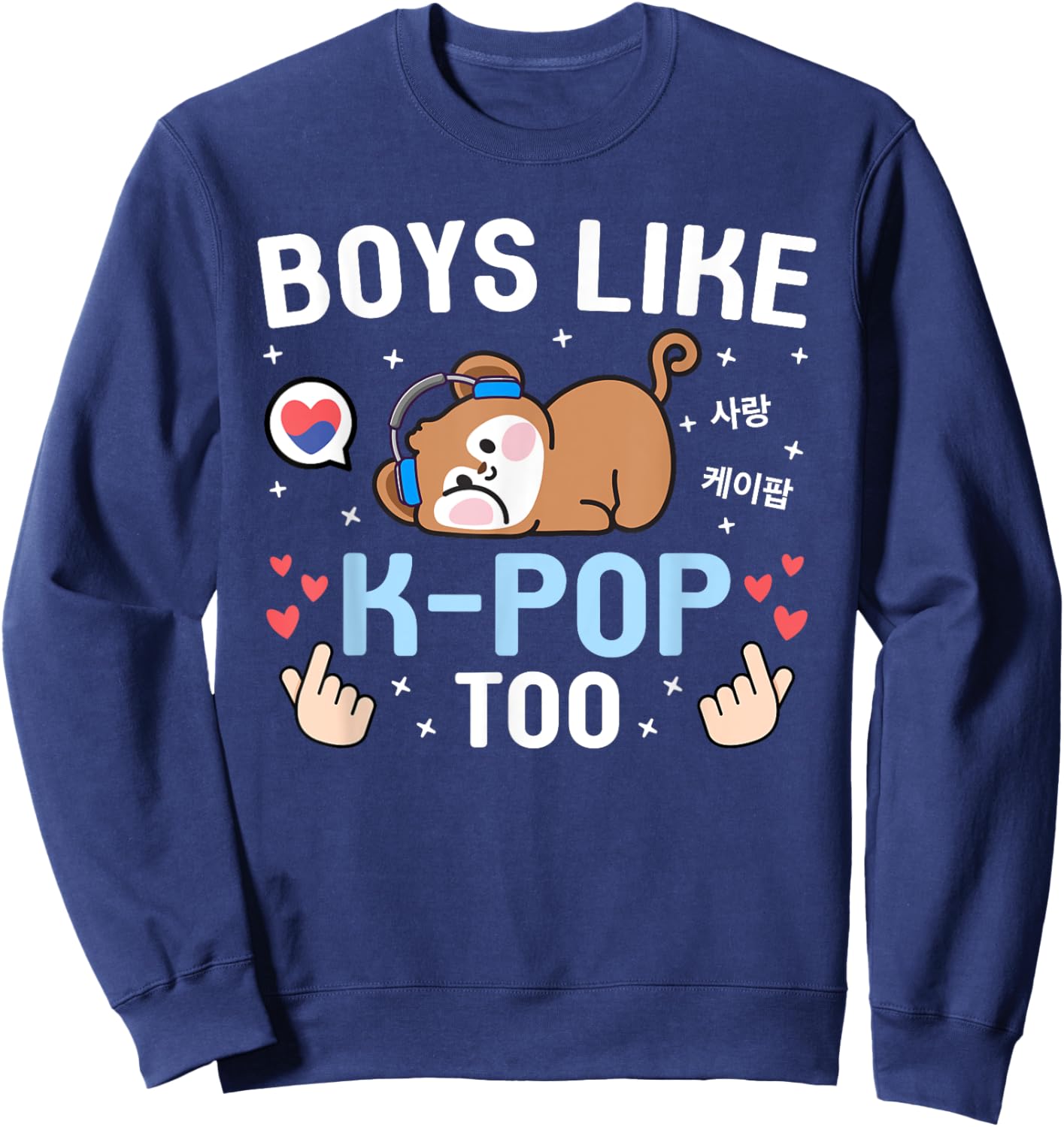 Boys Like K-Pop Too Cute Kawaii Monkey Korean Music K-Pop Sweatshirt - Sweatshirt | Navy