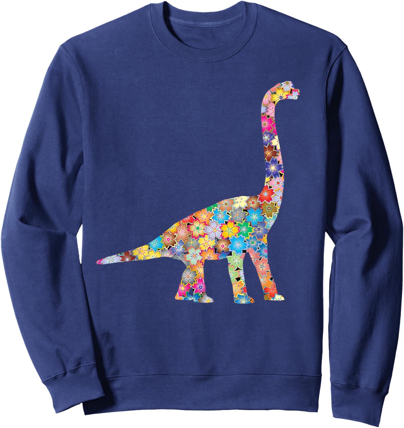 SunFrot T Rex Dinosaur, Flowers - -Adults/Kids, Black, Small, Short Sleeve, Cotton 100% Sweatshirt - Sweatshirt | Navy