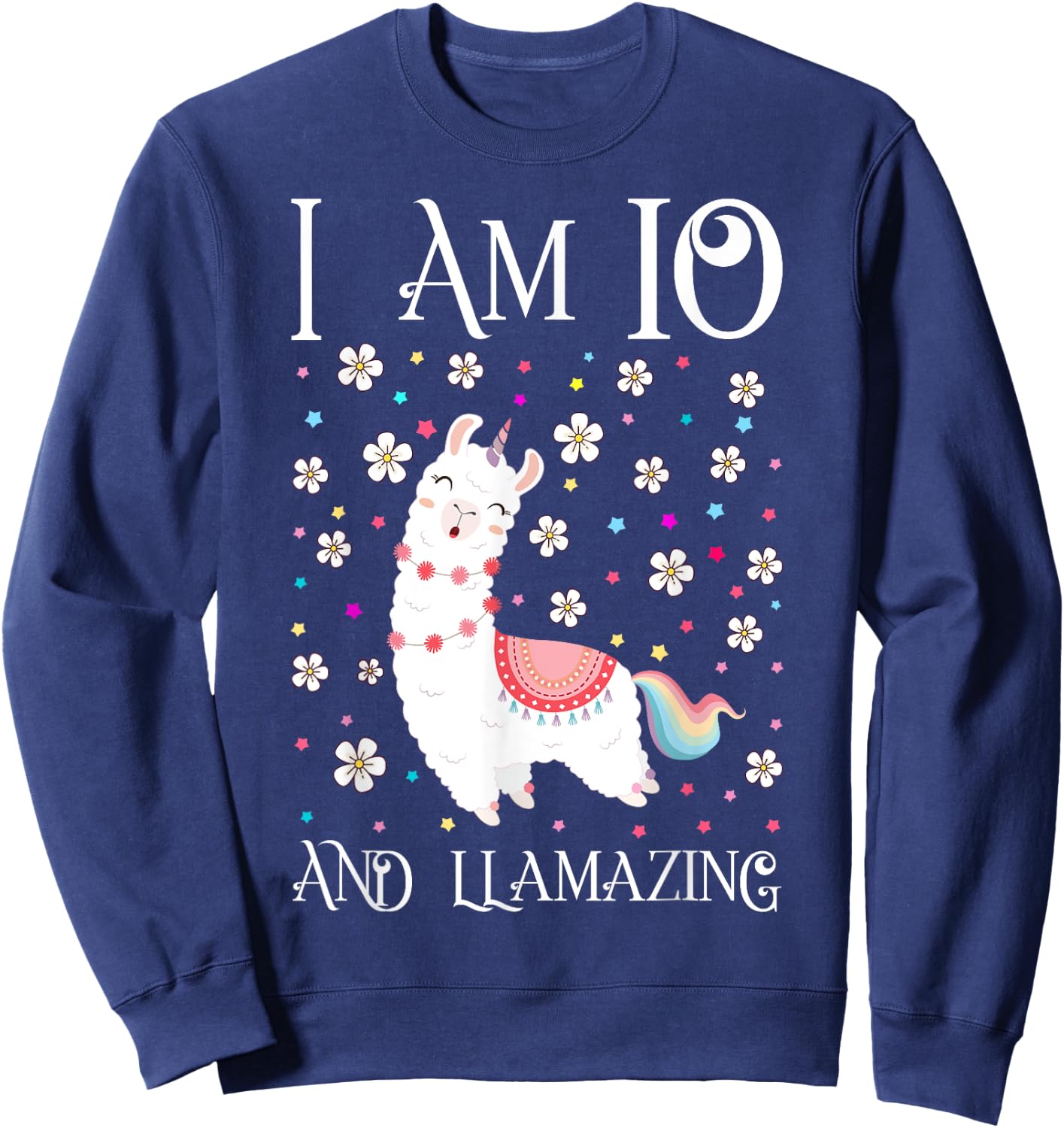 10 Years Old Girl Llama Gift 10th Birthday Llamazing Kids Sweatshirt - Sweatshirt | Navy