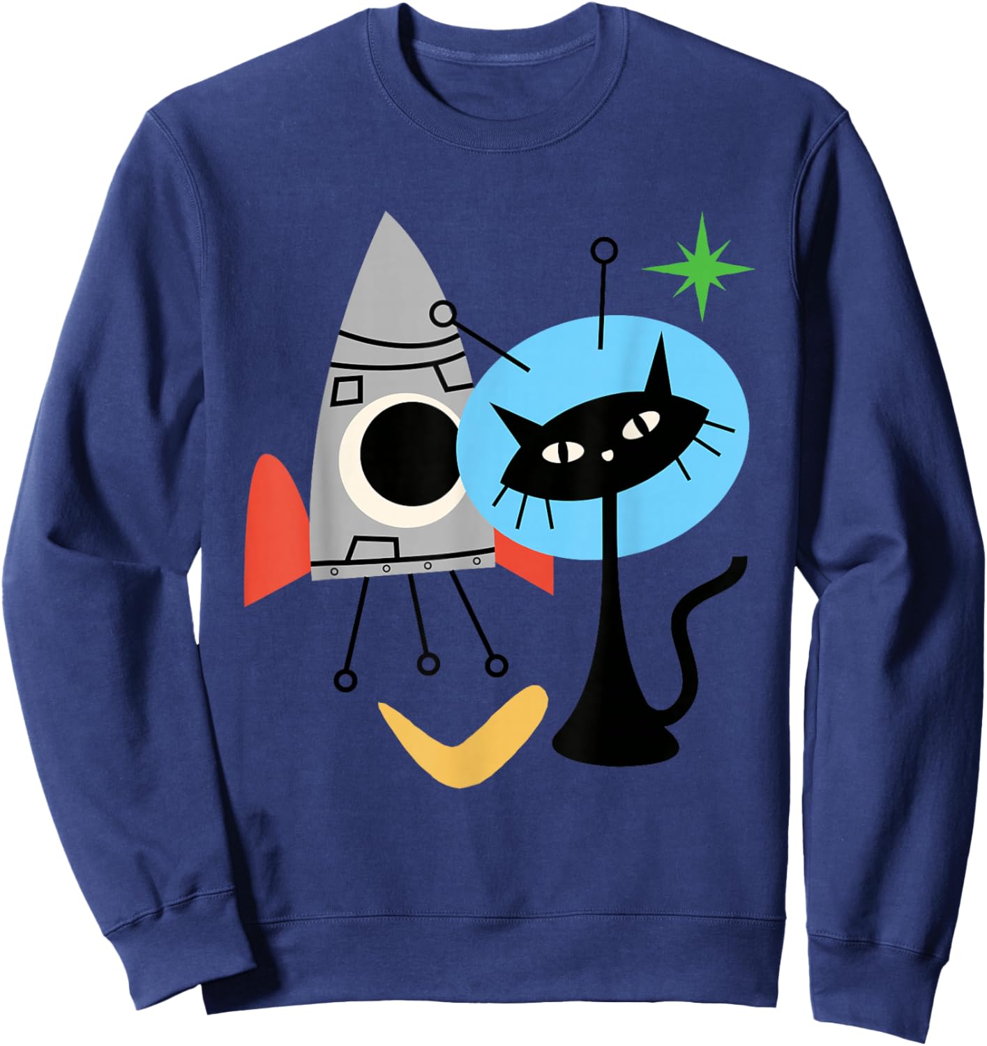 Cat Astronaut Space Retro Atomic Age Mid-Century Modern Sweatshirt - Sweatshirt | Navy