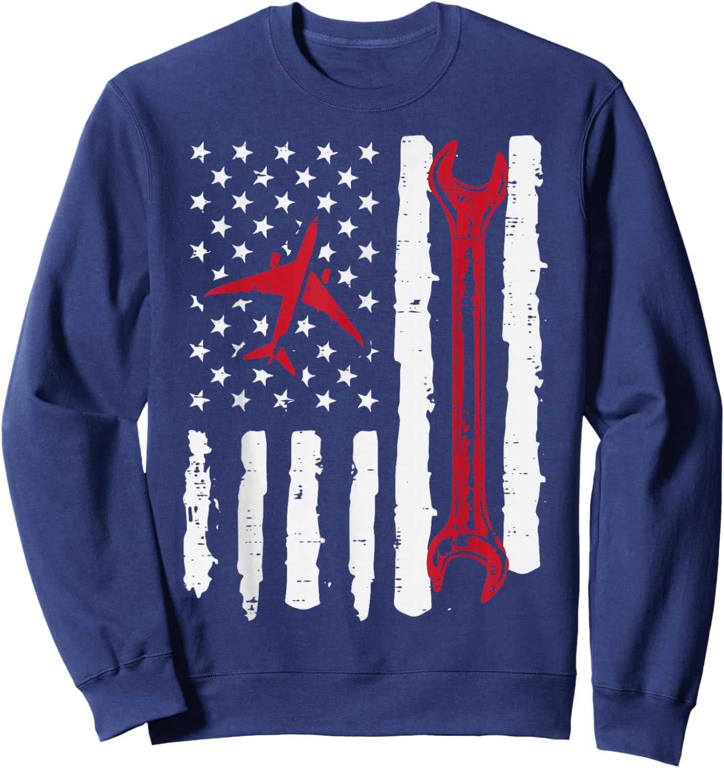 US Flag Aircraft Mechanic Wrench Aviation Patriot Women Men Sweatshirt - Sweatshirt | Navy
