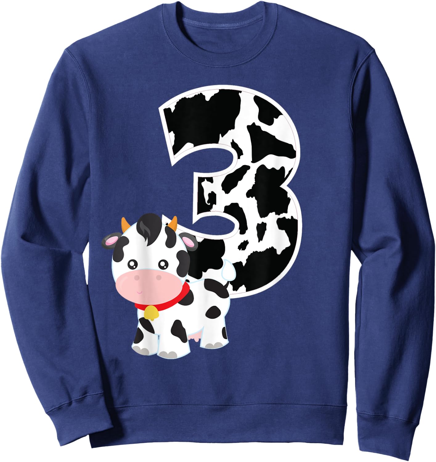 I'm Three Age 3 Cow Farm Theme Birthday Gift Number 3 Shirt Sweatshirt - Sweatshirt | Navy