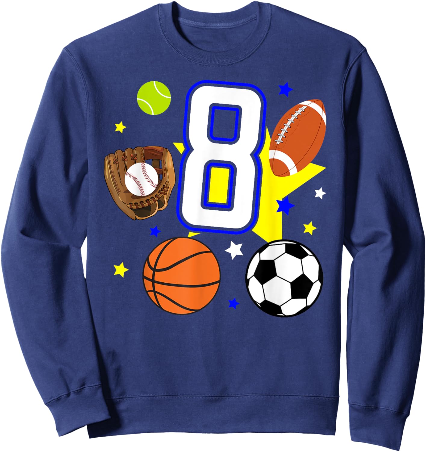 8th Birthday Sports Birthday Theme 8 Year Old Boy Sweatshirt - Sweatshirt | Navy