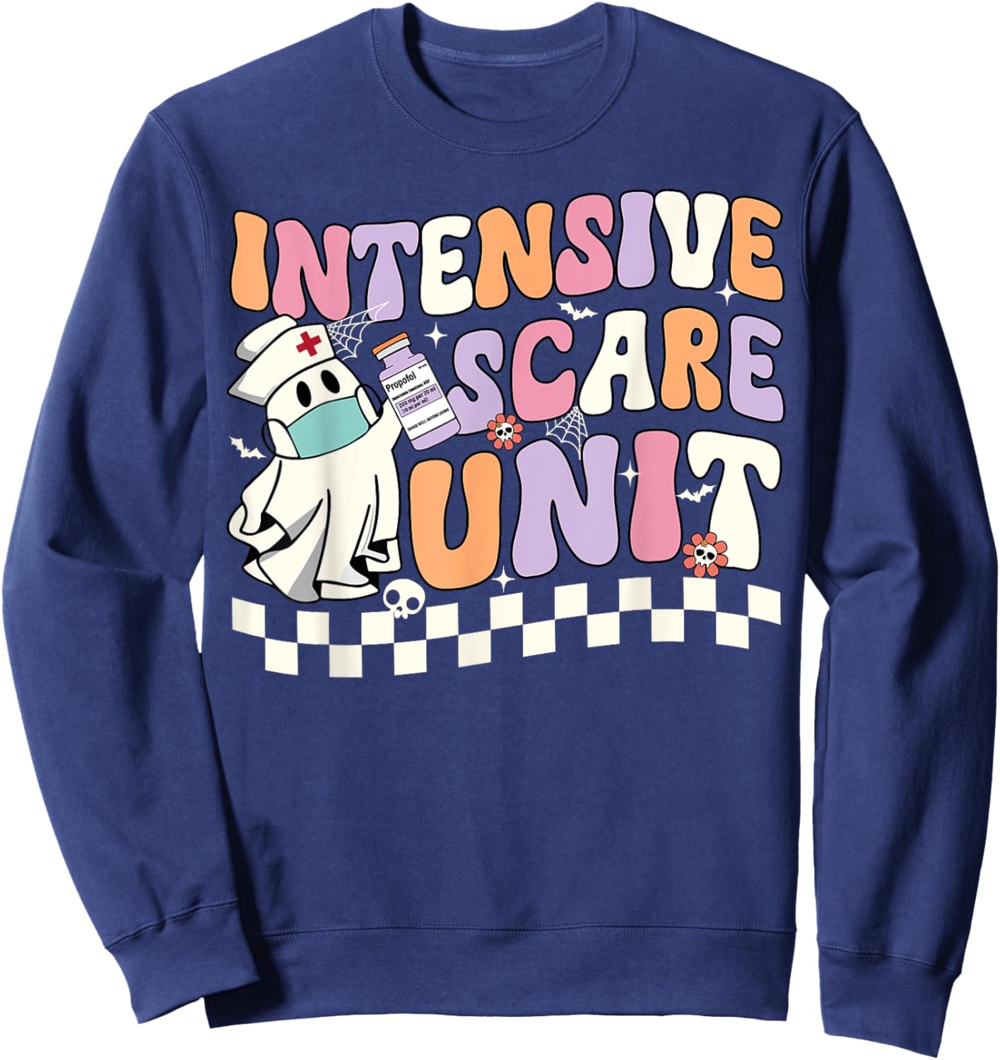 Intensive Scare Unit Nurse Halloween ICU Nurse Ghost Retro Sweatshirt - Sweatshirt | Navy