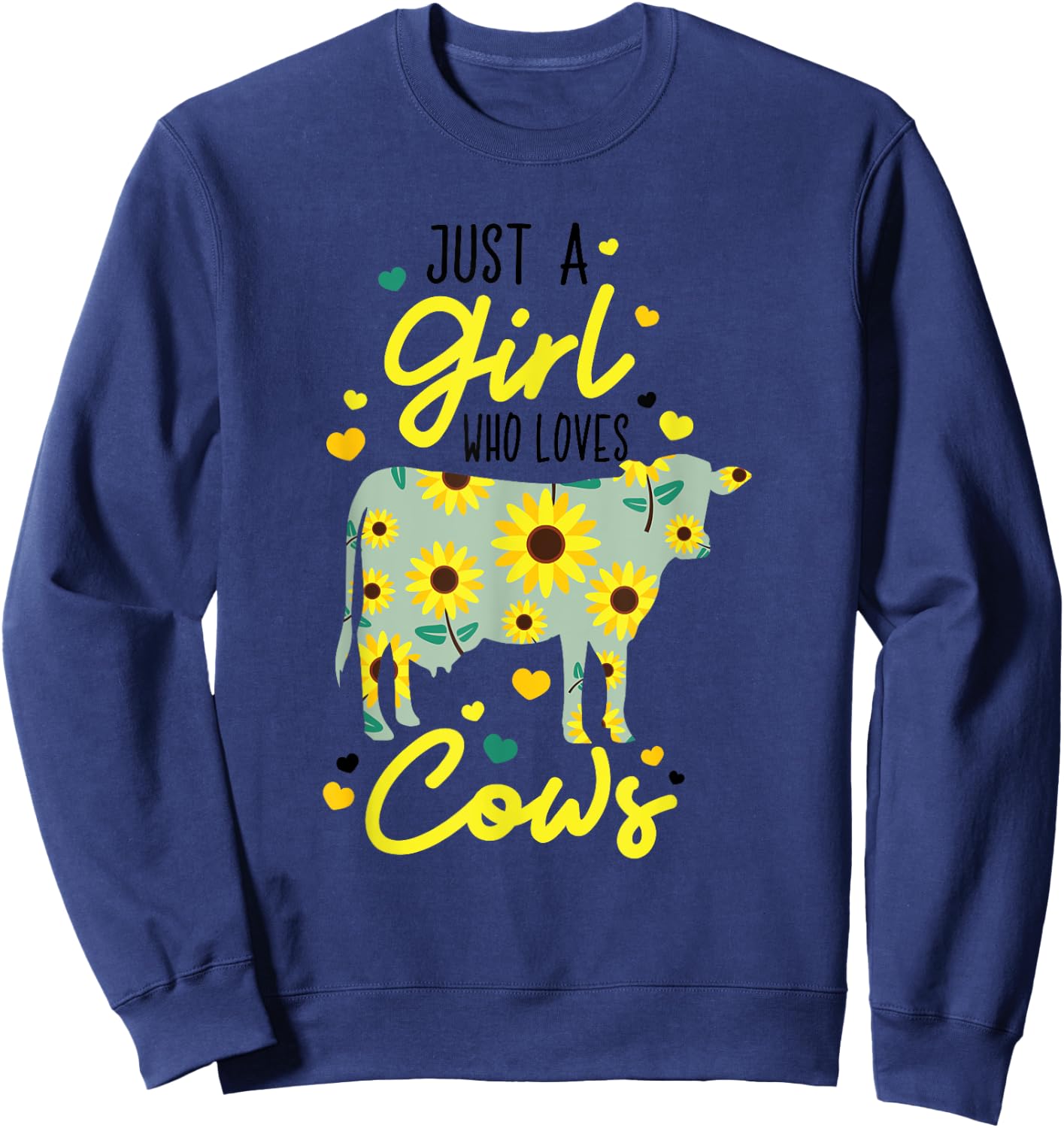 Just A Girl Who Loves Cows Funny Floral Heifer Farmer Lovers Sweatshirt - Sweatshirt | Navy